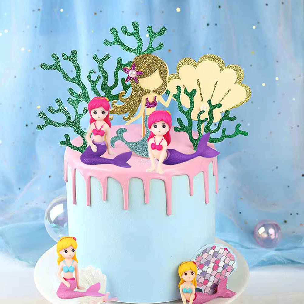 4pcs Mermaid Cake Toppers - Birthday Party Decorations, Wedding Cake Topper Figures, Mermaid Doll Toys for Cake Decorating - Perfect for Birthday Parties, Baby Showers & Wedding Celebrations