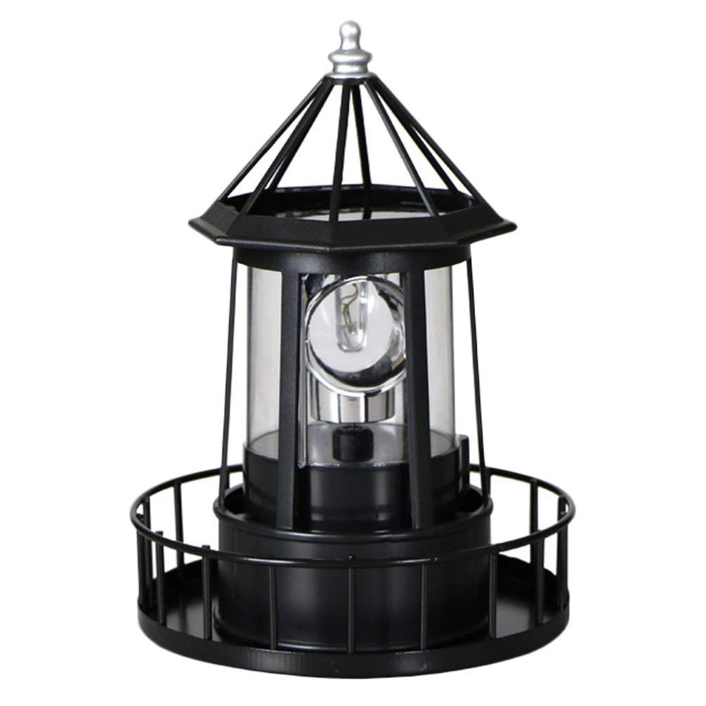 DOITOOL Solar Powered LED Rotating Lighthouse - Waterproof Outdoor Solar Light for Garden, Yard, Patio, Lawn & Fence Decor - Black - Perfect for Landscape Lighting, Pathway Illumination & Backyard Ambiance