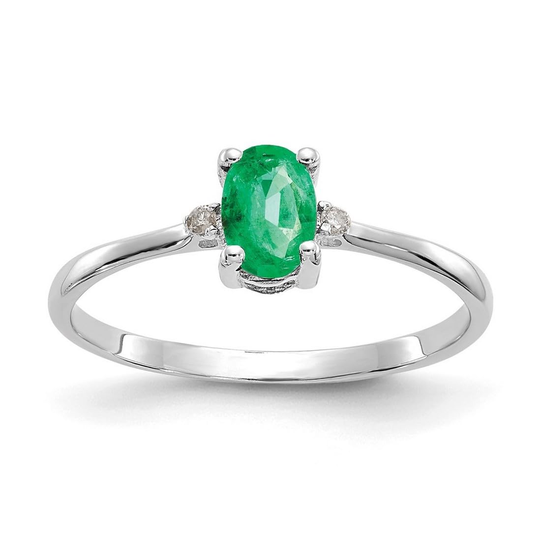 10K White Gold Oval Diamond & Emerald Prong Set Ring for Women - Size 6 | Elegant Bridal, Engagement & Anniversary Jewelry Gift