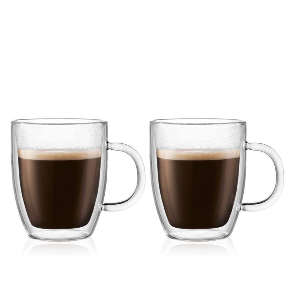 Bodum Bistro 10oz Double Wall Insulated Glass Mug Set of 2 - Perfect for Coffee, Tea, and Hot Beverages at Home or Office