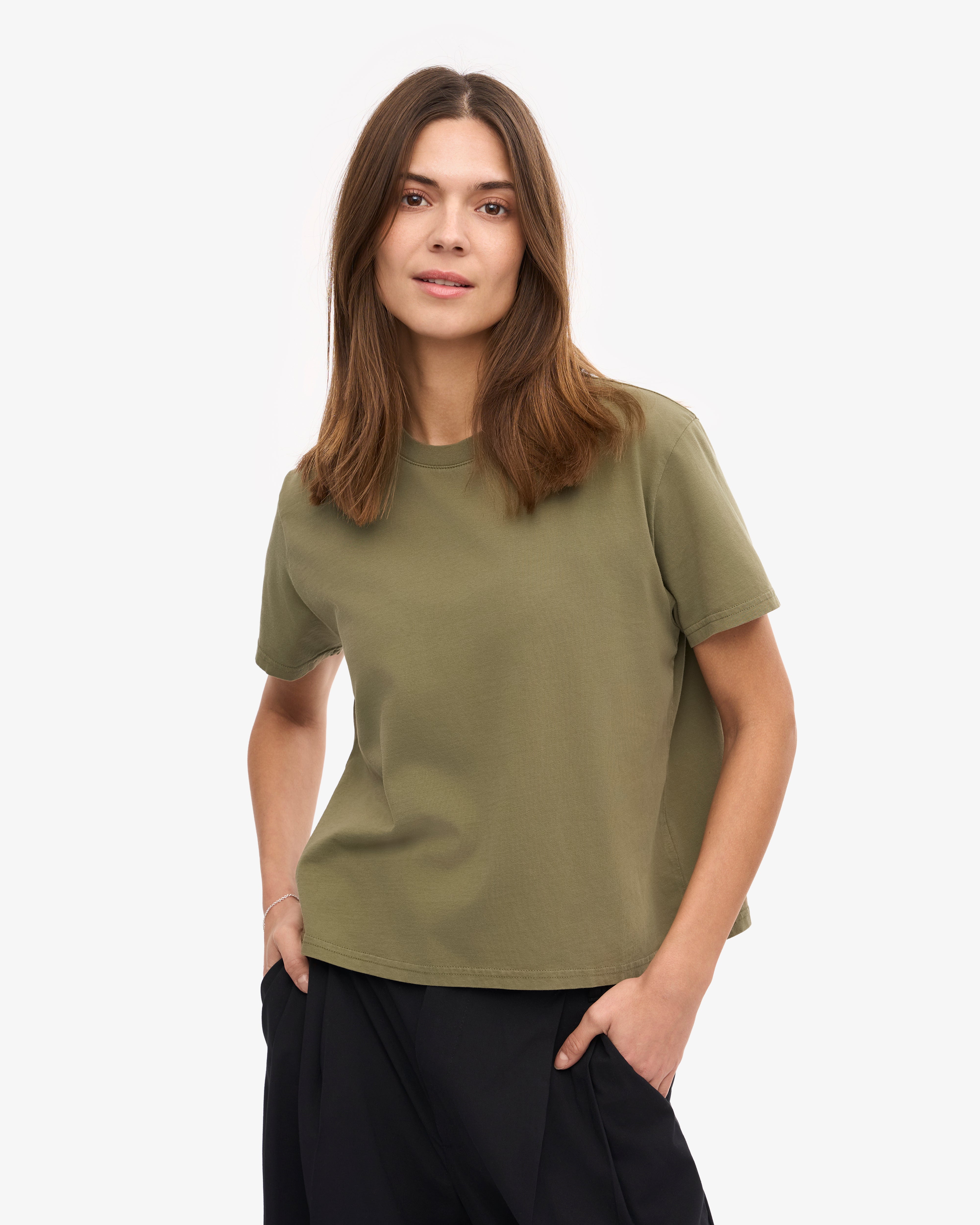 Organic Boxy Crop Tee in Dusty Olive - Women's Casual Short Sleeve T-Shirt for Streetwear & Summer Outfits