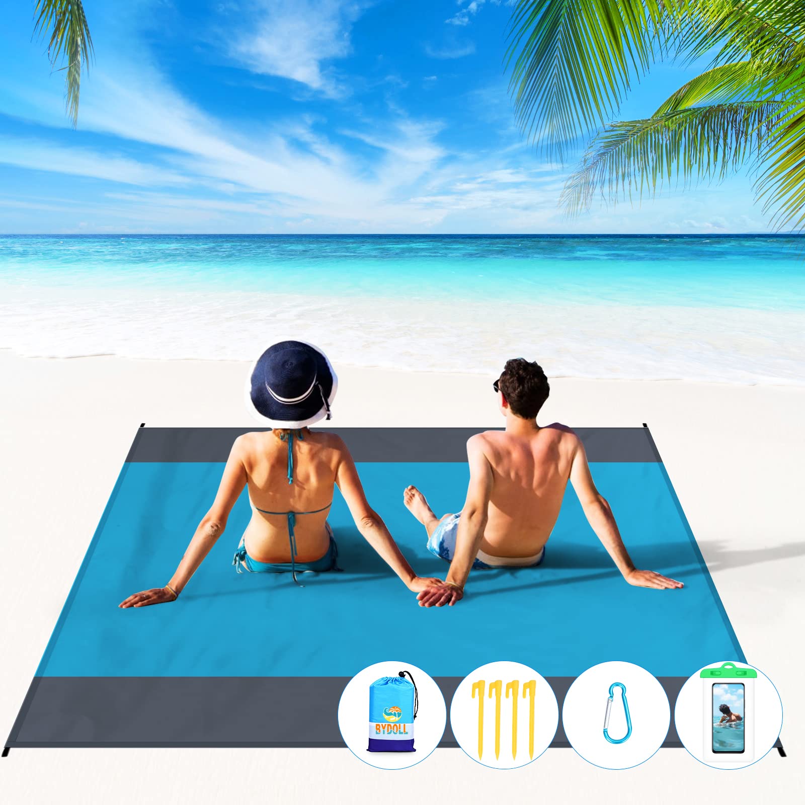 BYDOLL Oversized Beach Blanket 81''×83'' - Waterproof, Sandproof Picnic Mat for 4-7 Adults | Lightweight Travel Blanket for Beach, Camping, Hiking & Outdoor Activities