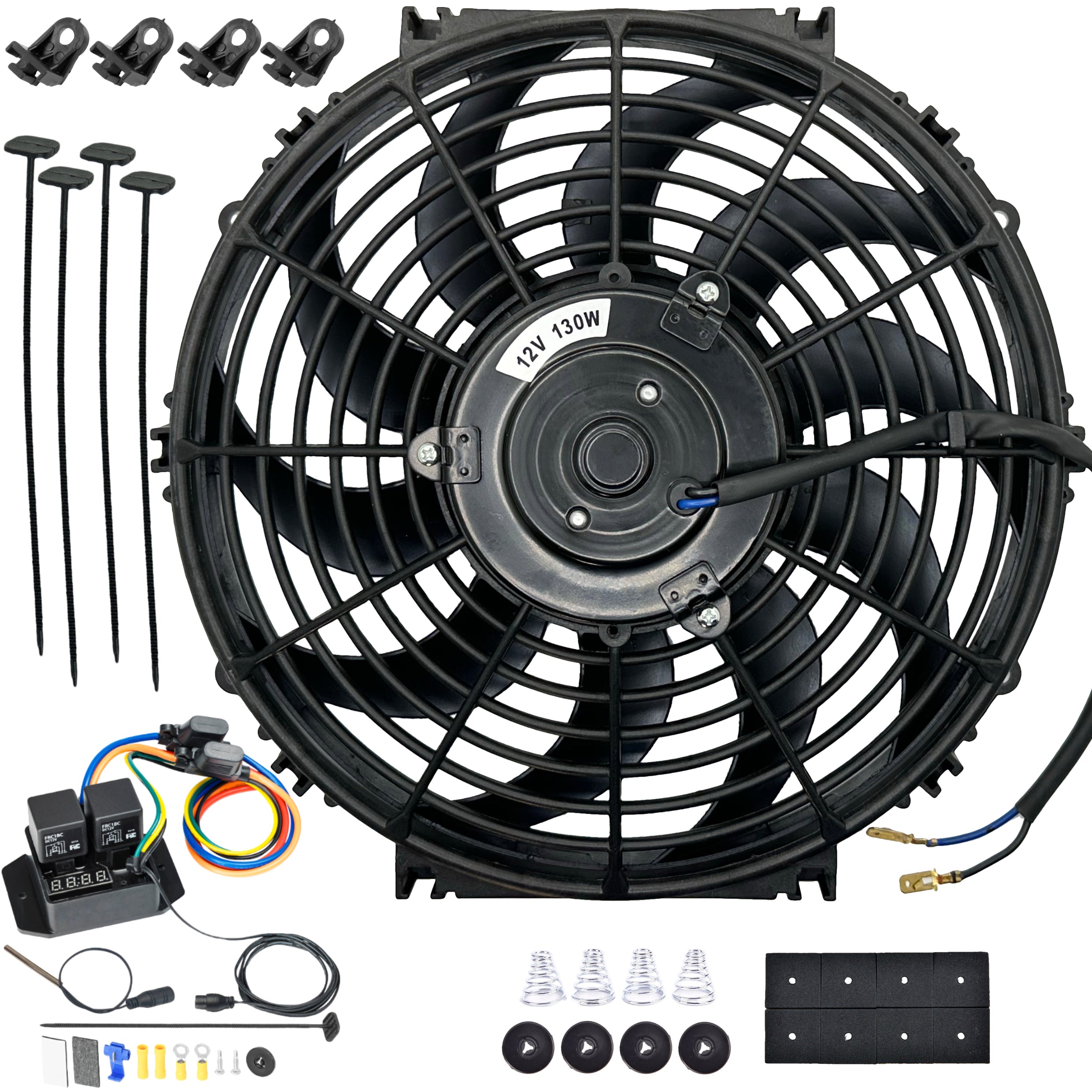 12-13 Inch 130W Electric Fan with Digital Adjustable Radiator, Temperature Probe & Wiring Kit - Perfect for PC Cooling, Gaming Rigs & Computer Case Airflow Control