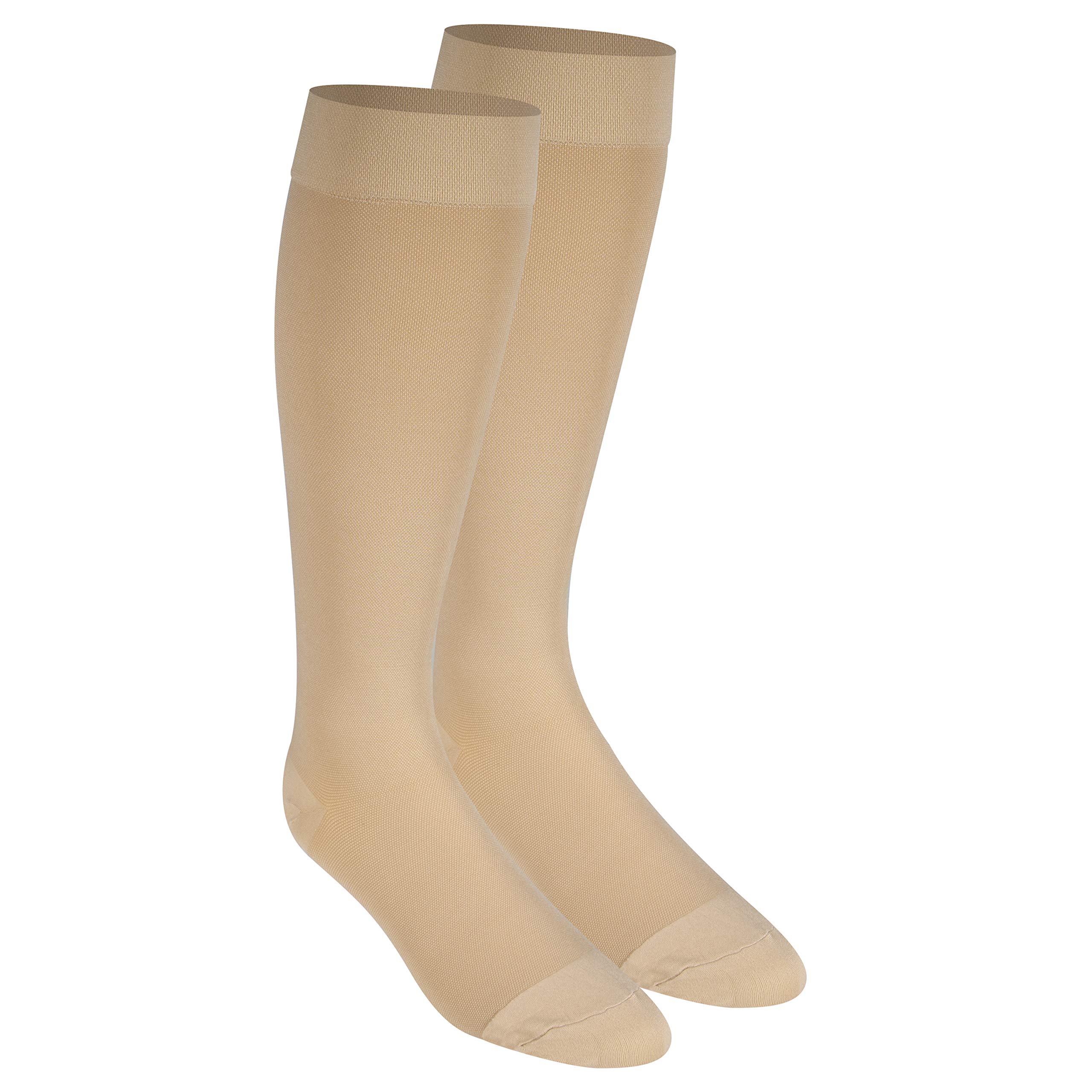 NuVein 20-30 mmHg Medical Compression Socks for Women & Men - Knee High Support Stockings with Closed Toe - Beige Medium Size - Ideal for Travel, Varicose Veins & Circulation Support