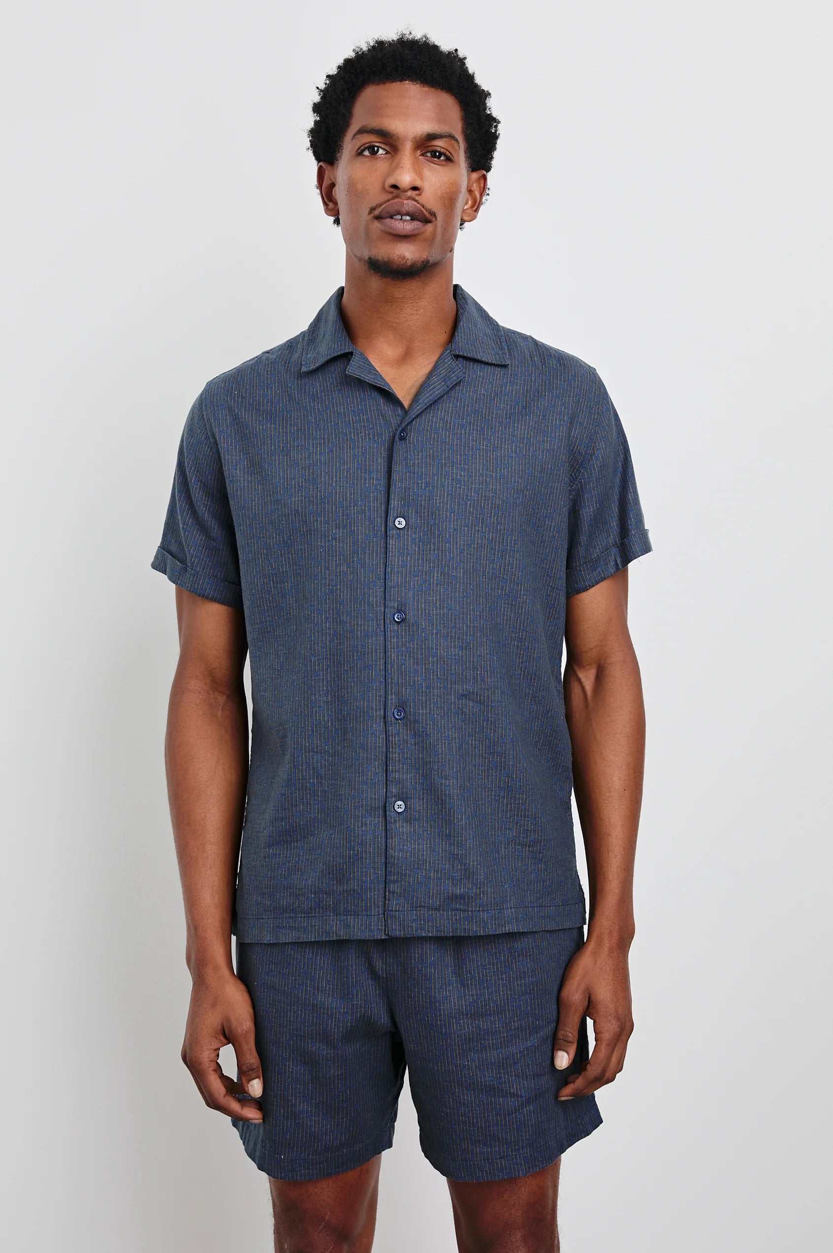 Premium Atlas Shirt for Men - Navy Cedar Vertical Stripe Casual Button Down Shirt | Office Wear, Date Night & Smart Casual Outfits