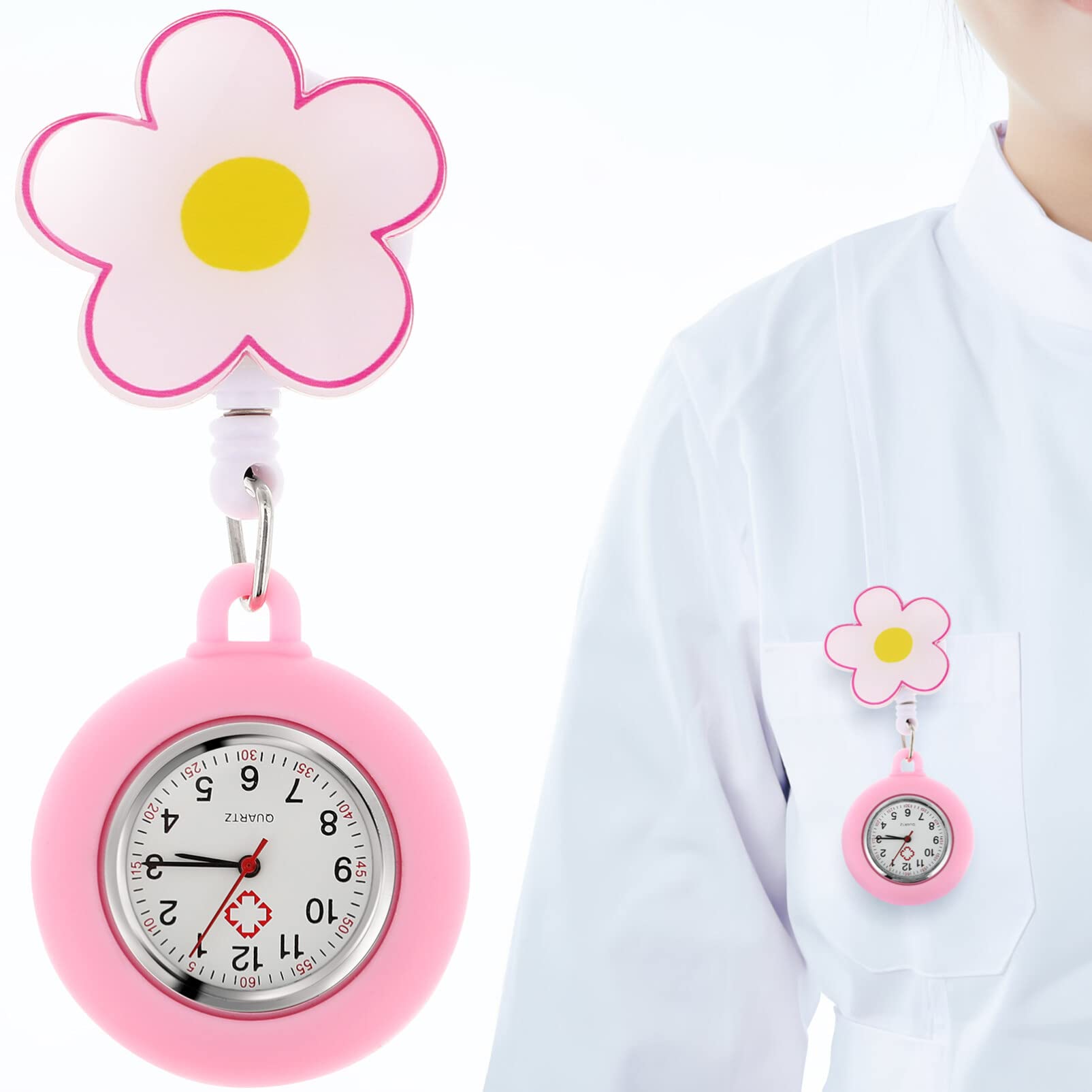 Hemobllo Nurse Watch - Retractable Clip On Fob Watch for Nurses & Doctors | Waterproof, Easy to Read | Ideal for Hospital Shifts, Medical Exams & Healthcare Professionals