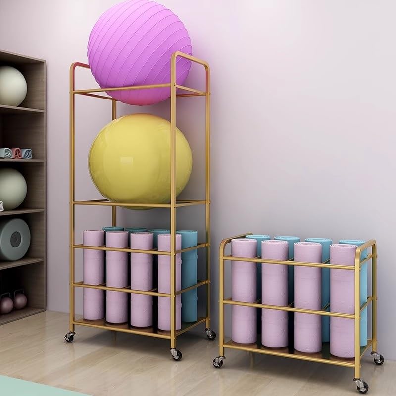 Aimery Foam Roller & Yoga Mat Storage Rack with Wheels - Yoga Mat Holder, Gym Equipment Organizer for Home, Yoga Studio & Fitness Center - Portable Storage Solution for Foam Rollers, Yoga Mats & Exercise Accessories (Black) - Perfect for Small Spaces & Home Gym Organization