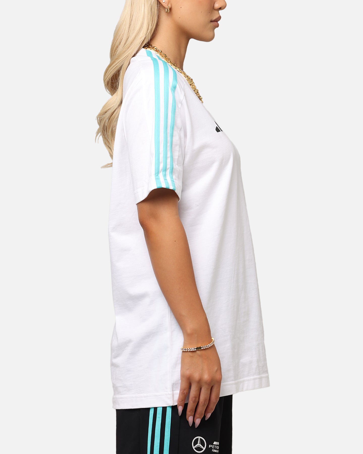 Adidas x Mercedes AMG Petronas Formula One F1 DNA T-Shirt for Men - White Cotton Crew Neck Tee - Motorsport Fan Apparel for Racing Enthusiasts