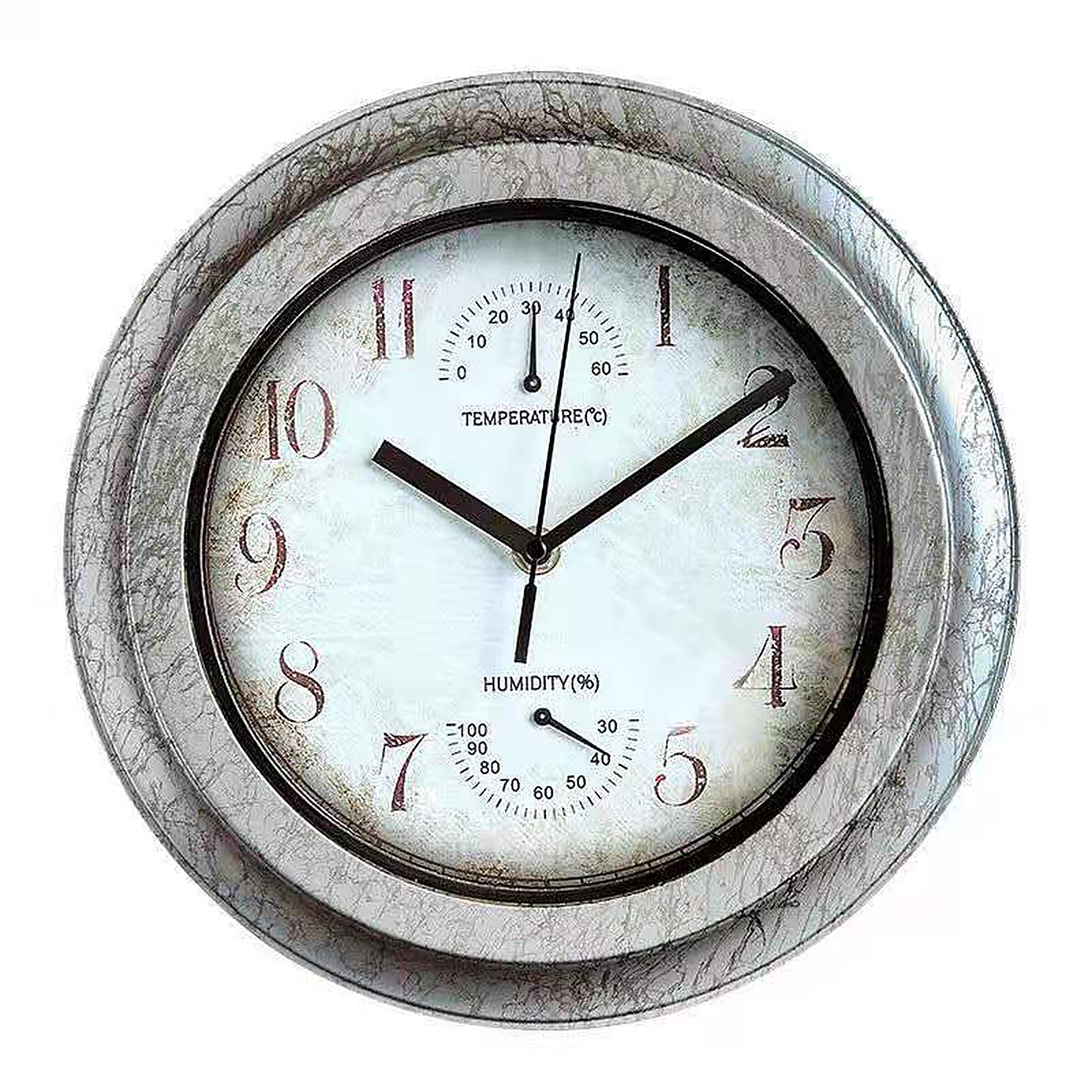 11inch Large Waterproof Outdoor Wall Clock with Temperature & Humidity - Vintage Silent Battery Operated Decor for Home, Garden, Bathroom, Patio & Indoor Use