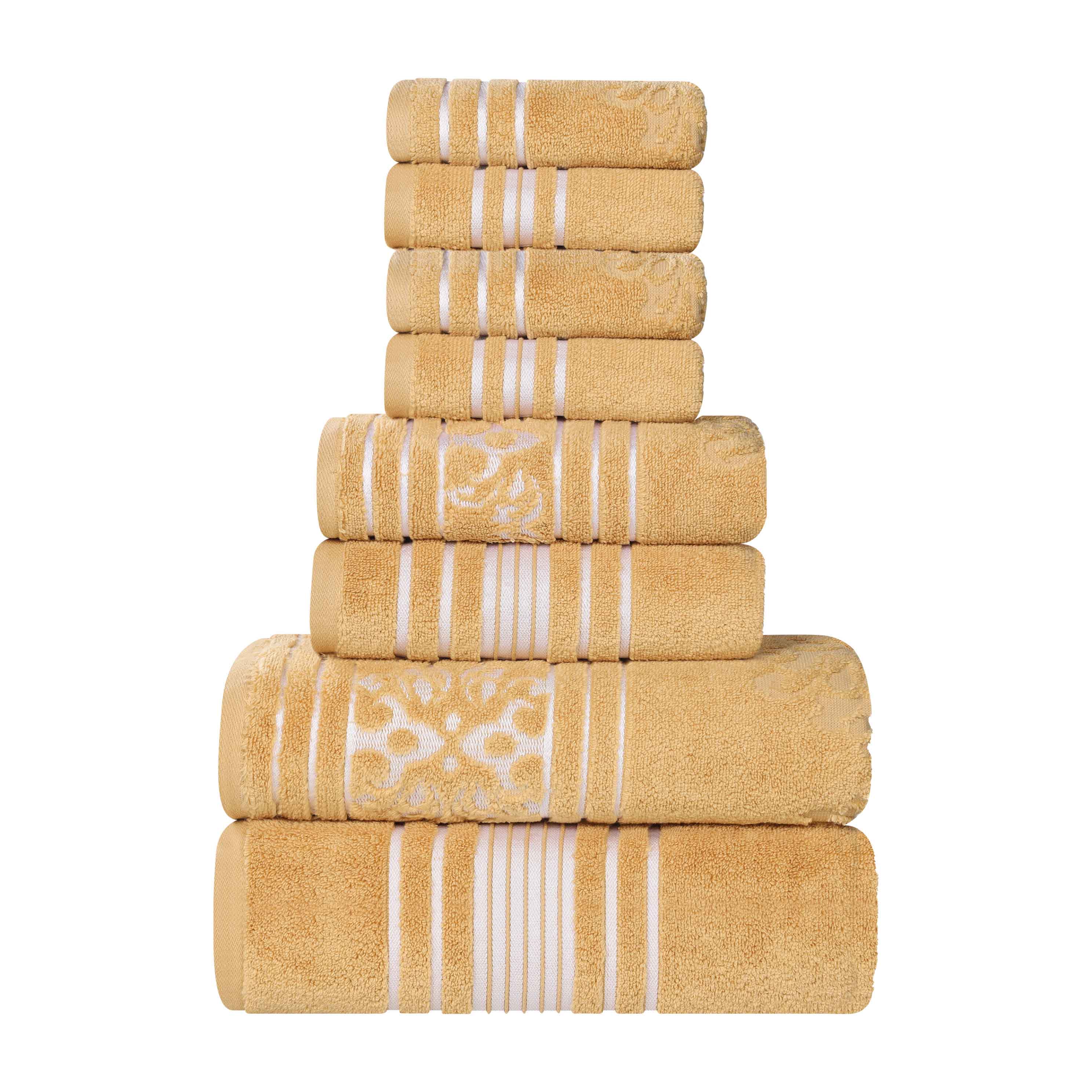 Premium 8-Piece Sadie Zero Twist Cotton Towel Set - Solid & Jacquard Floral Designs | Ultra Soft & Absorbent Bath Towels for Spa, Guest Bathroom & Luxury Home Decor