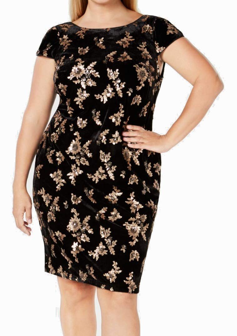 Calvin Klein Women's Sequin-Embellished Velvet Sheath Dress - Elegant Party & Evening Gown for Holiday, Wedding & Special Occasions