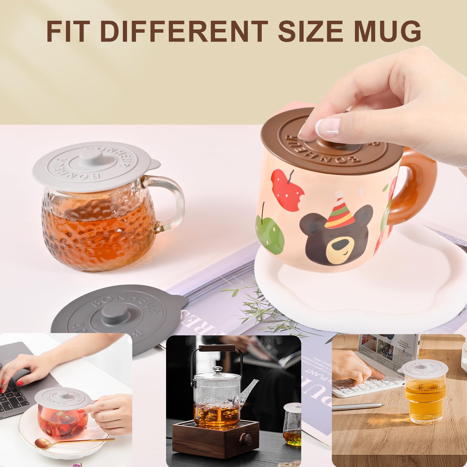Premium Silicone Cup Covers Set of 3 - Reusable Multicolor Flexible Lids for Mugs, Tea Pots & Coffee Cups - BPA-Free Heat-Resistant Drink Covers for Hot Beverages at Home, Office or Travel