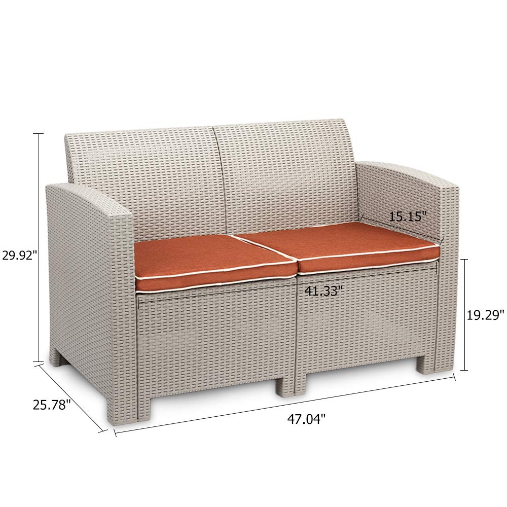 4-Piece Weather-Resistant Outdoor Patio Furniture Set - Gray & White Loveseat Sofa with Coffee Table for Garden, Backyard, Poolside or Balcony