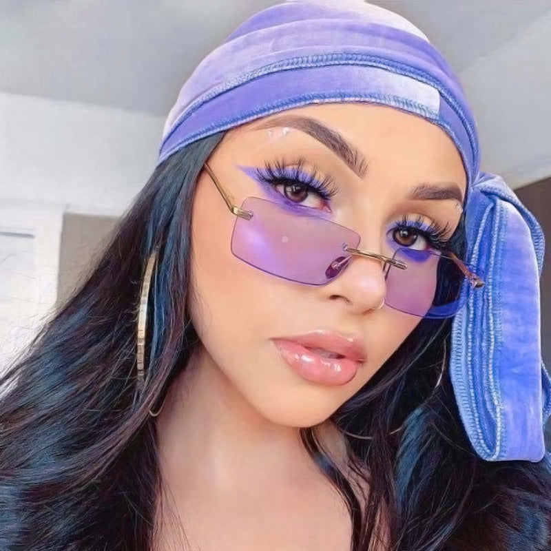 Stylish Rimless Square Sunglasses for Women - Trendy UV Protection Shades for Outdoor Activities & Fashion
