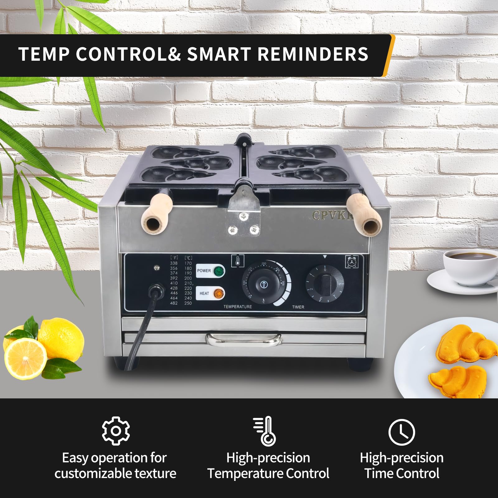 Poop Emoji Waffle Maker - 3 Fun Shape Molds, Stainless Steel Non-Stick Teflon Coating, Adjustable Temperature 122-572°F - Perfect for Kids Breakfast, Party Snacks & Funny Gifts