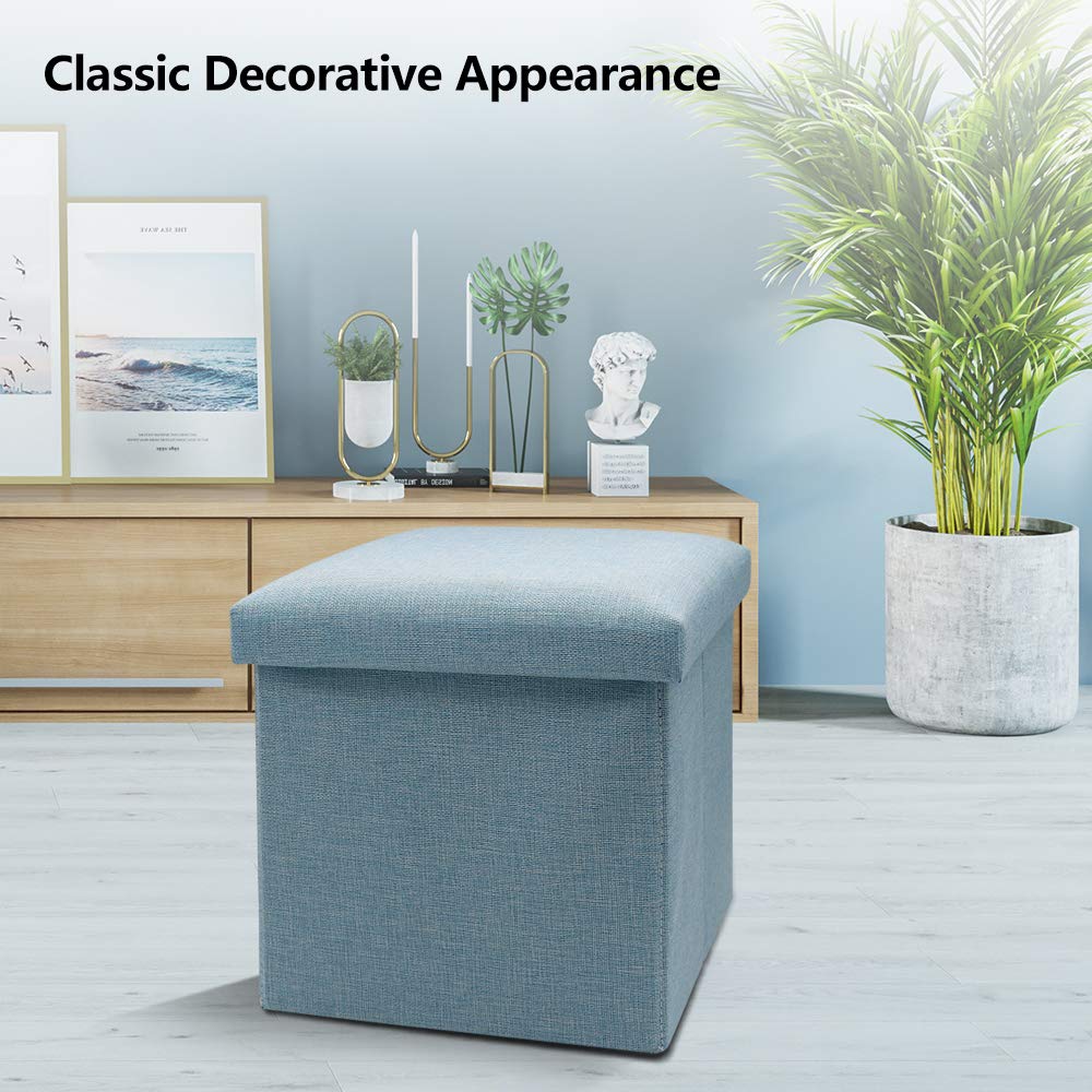 15x15x15 Inch Blue Folding Storage Ottoman Cube with Memory Foam - Multi-Functional Foot Rest, Seat & Space-Saving Storage Solution for Living Room, Bedroom & Office