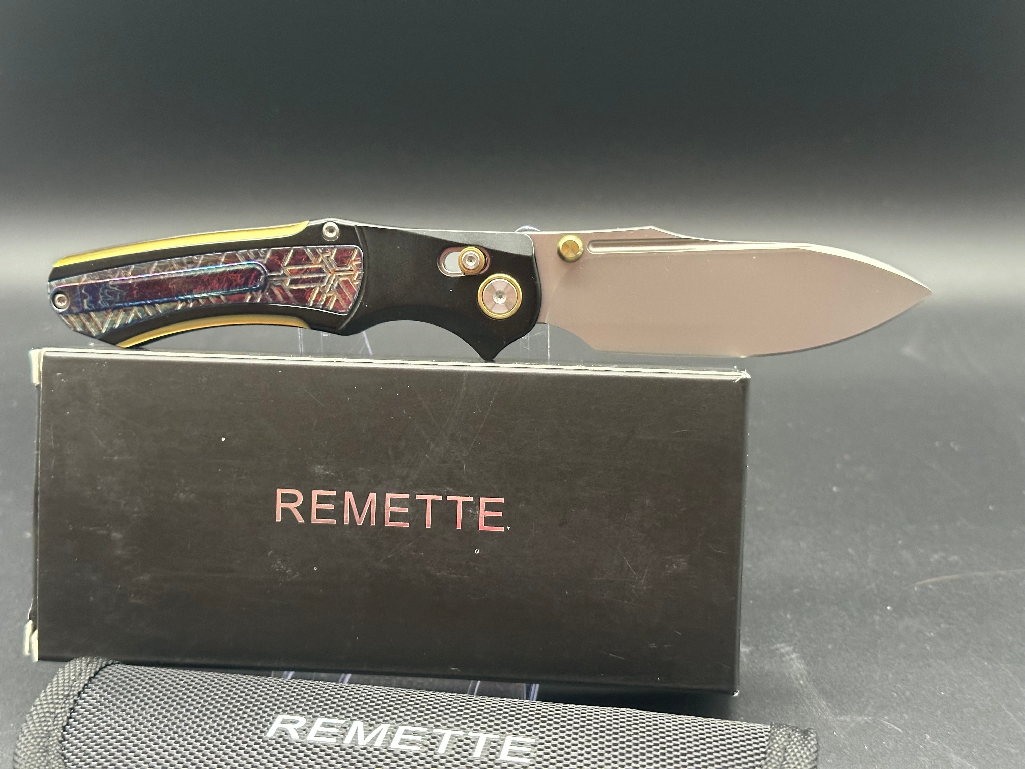 REMETTE Premium Pocket Knife - M390 Pearlescent Blade & Flame Blue Titanium Handle | EDC, Camping, Hiking & Outdoor Survival Gear