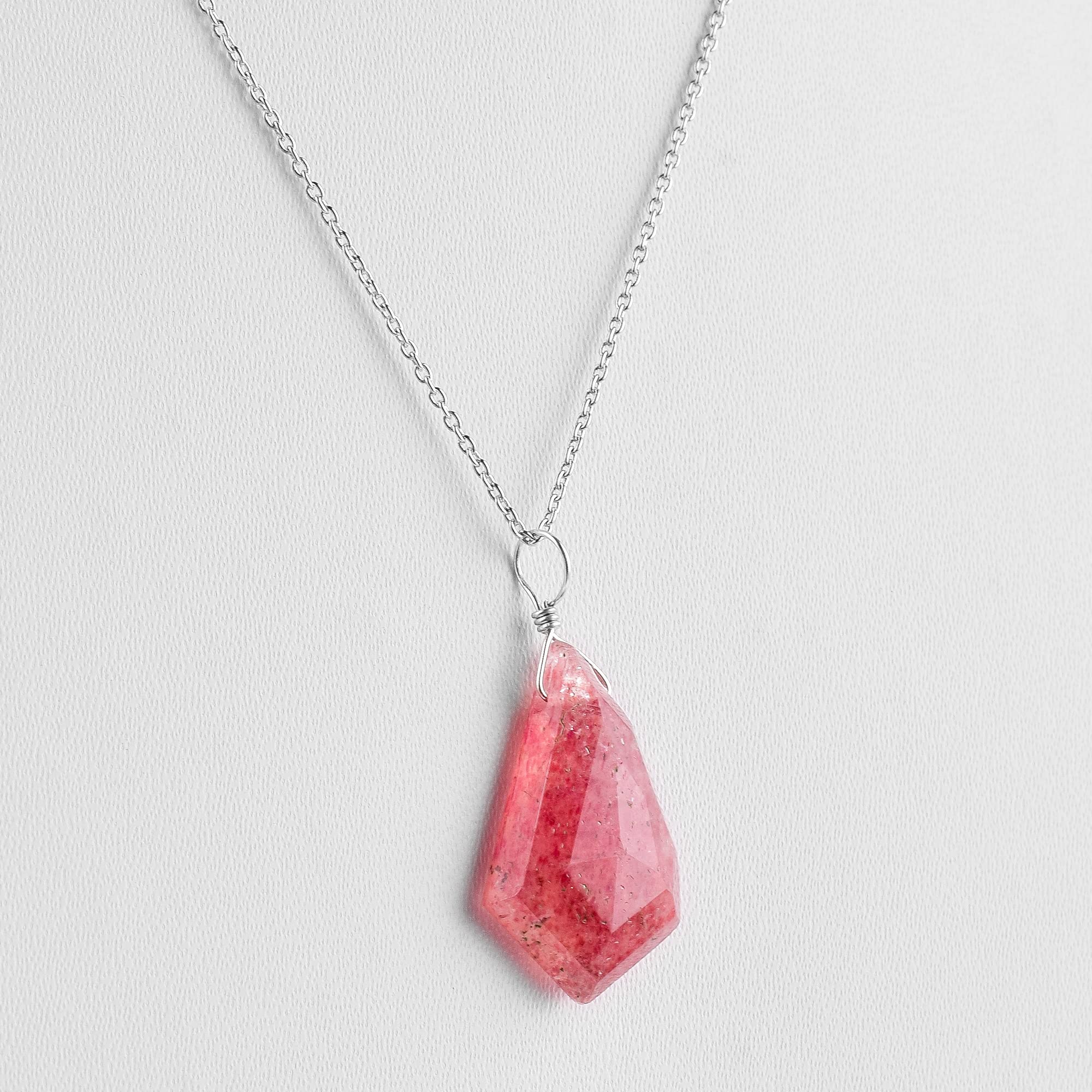 Natural Strawberry Quartz Pendant Necklace - Rhodium Plated 925 Sterling Silver Gemstone Jewelry | Handcrafted Dainty Wire Pendant for Women | Perfect Gift for Birthday, Anniversary & Everyday Elegance