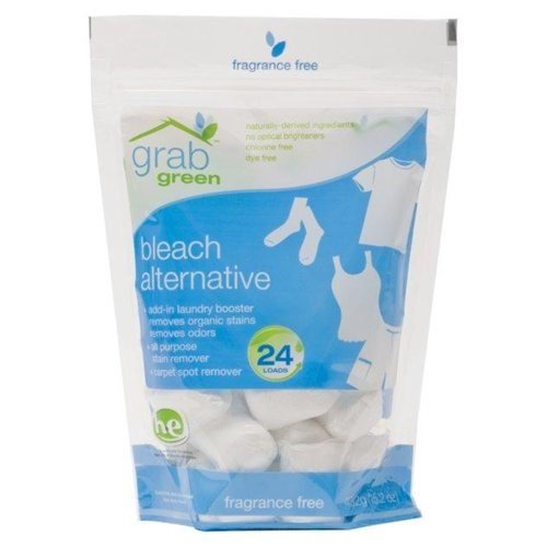 Grab Green Bleach Alternative Fragrance Free Laundry Detergent Pouch - 24 Count (Pack of 6) | Eco-Friendly, Hypoallergenic | Perfect for Sensitive Skin & Baby Clothes