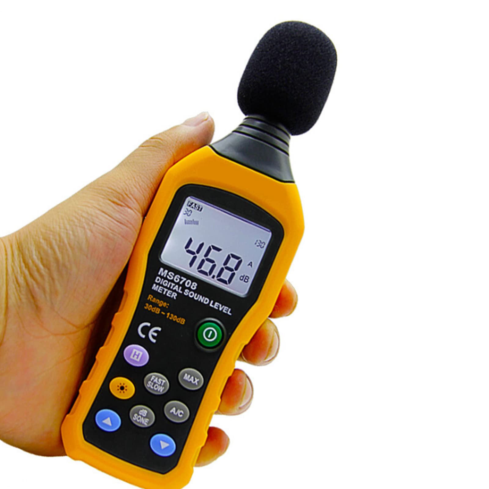 FMONH Digital Sound Level Meter - LCD Noise Decibel Monitor Tester with 30-130dB Range (Battery Included) - Perfect for Home, Workplace & Industrial Noise Measurement
