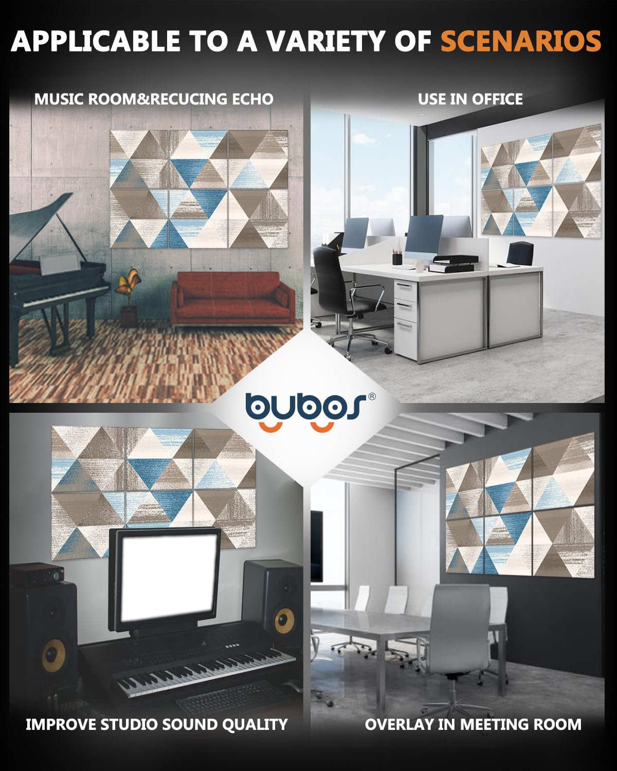 BUBOS 6 Pack Self-Adhesive Acoustic Foam Panels - 72