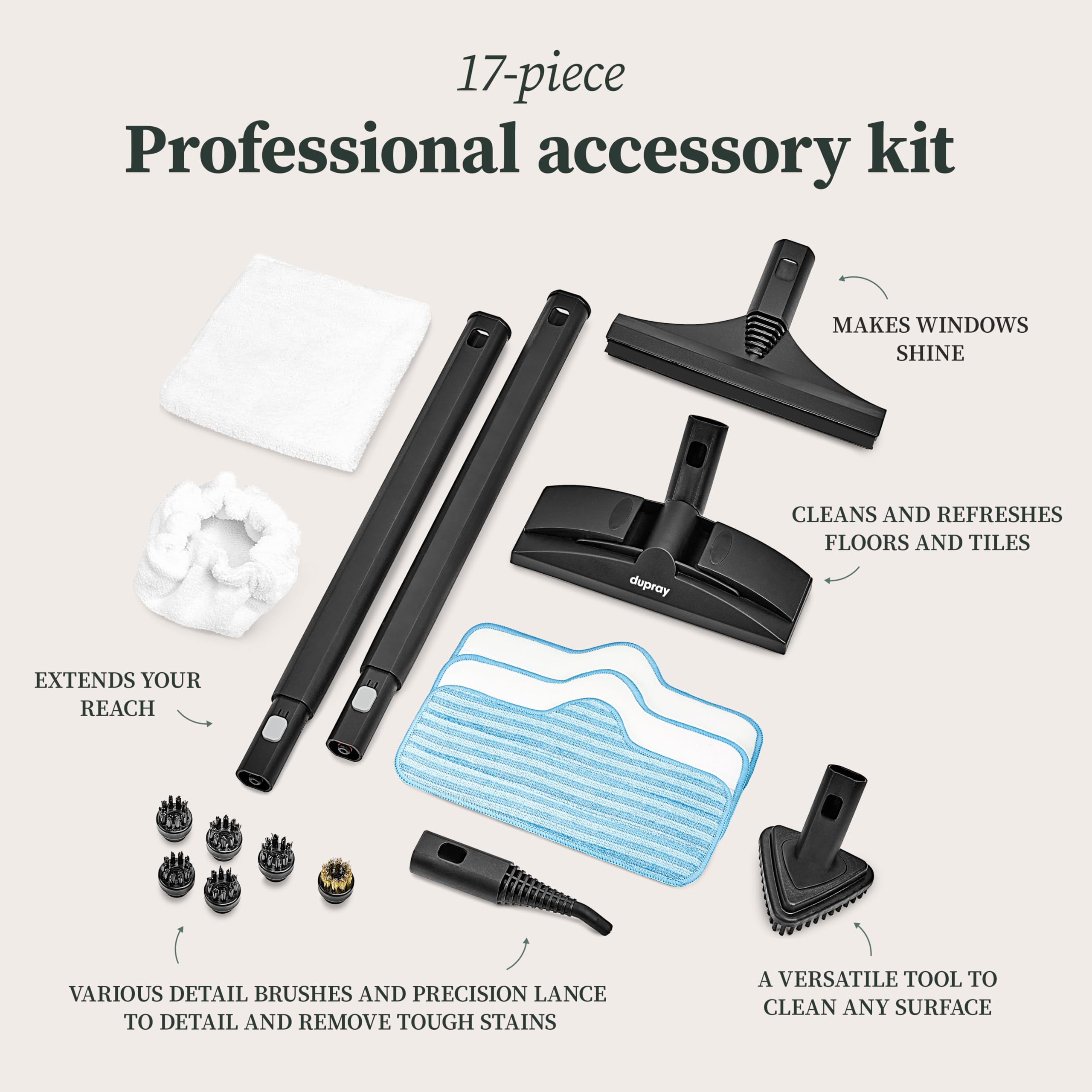 Dupray NEAT Plus™ Steam Cleaner with 40-Piece Accessory Kit - Powerful Multi-Purpose Steamer for Deep Cleaning Floors, Upholstery, Grout, Tiles & More | Ideal for Home, Kitchen, Bathroom & Car Detailing