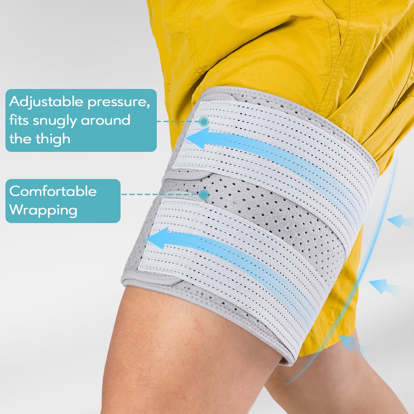 Women's & Men's Thigh Compression Sleeve - Adjustable Groin & Hamstring Support Wrap for Pulled Muscles, Quad Pain Relief - Upper Leg Brace for Sports, Running, Workout & Injury Recovery