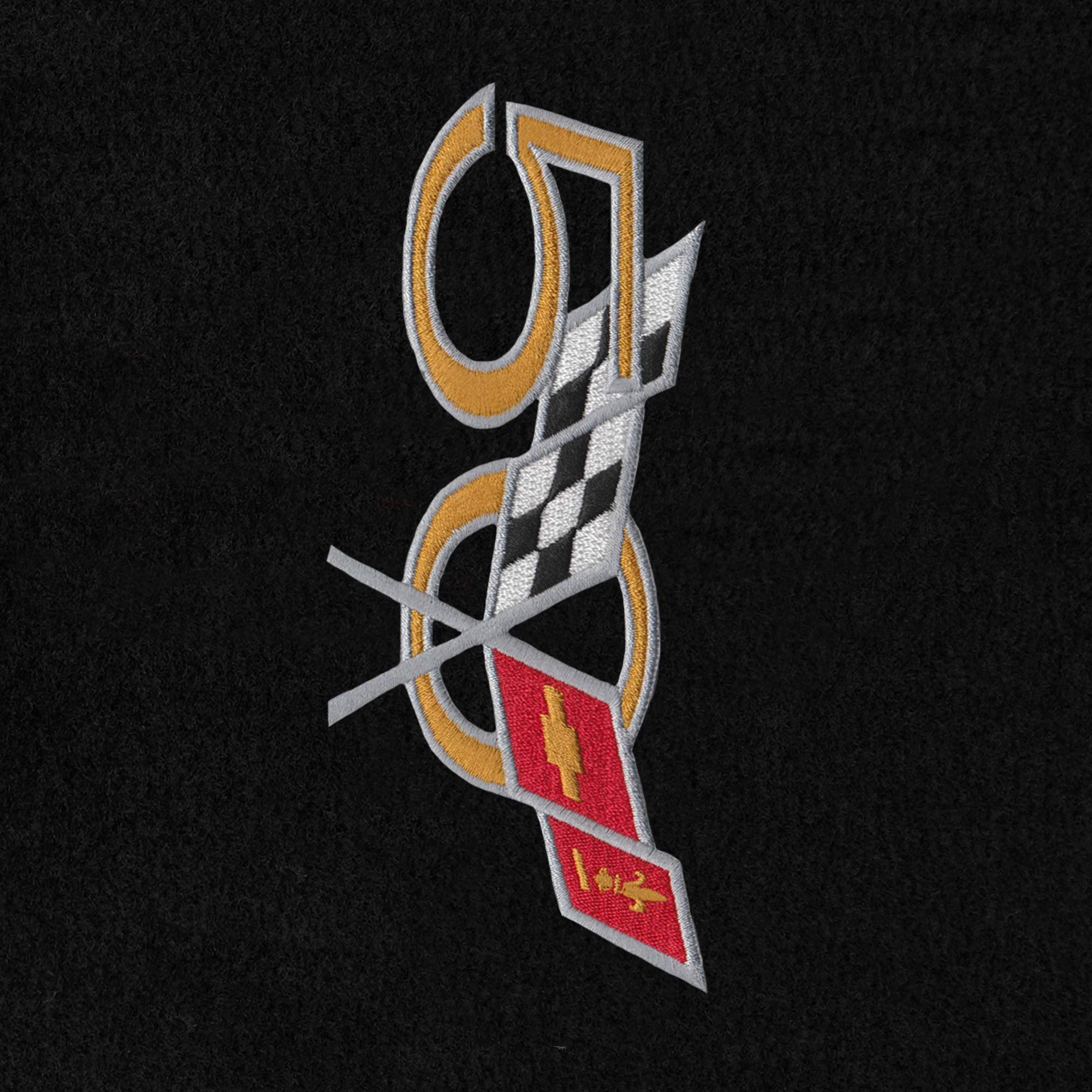 Premium Custom-Fit Carpet Floor Mats for 2003 C5 Corvette - 2-Piece Front Set with Sideways Logo | Luxury Black Car Interior Accessories | Perfect for Daily Driving & Car Shows