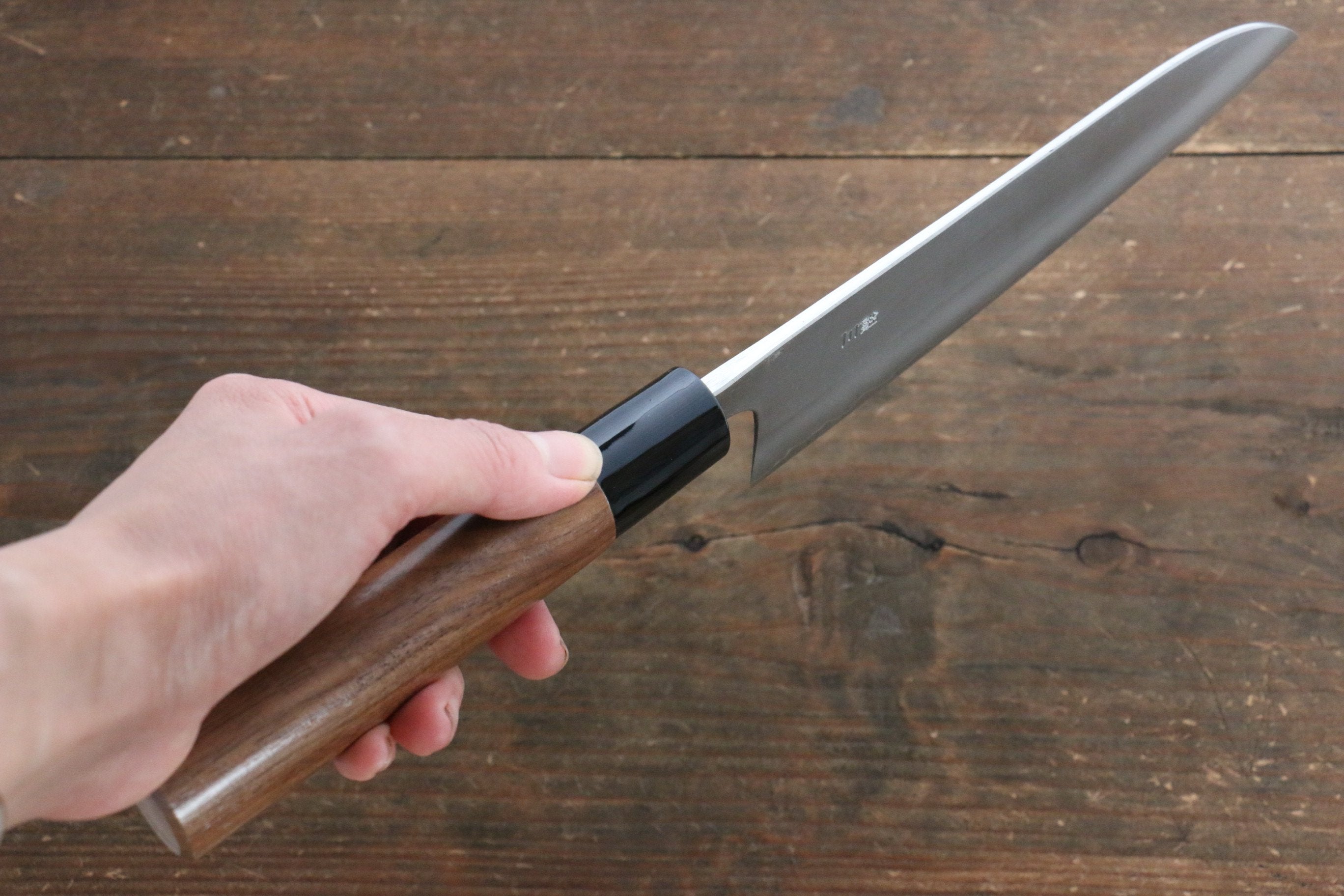Nao Yamamoto Silver Steel No.3 Nashiji Santoku Knife 165mm with Walnut Handle - Premium Japanese Kitchen Knife for Slicing, Dicing & Chopping Vegetables, Meat & Fish