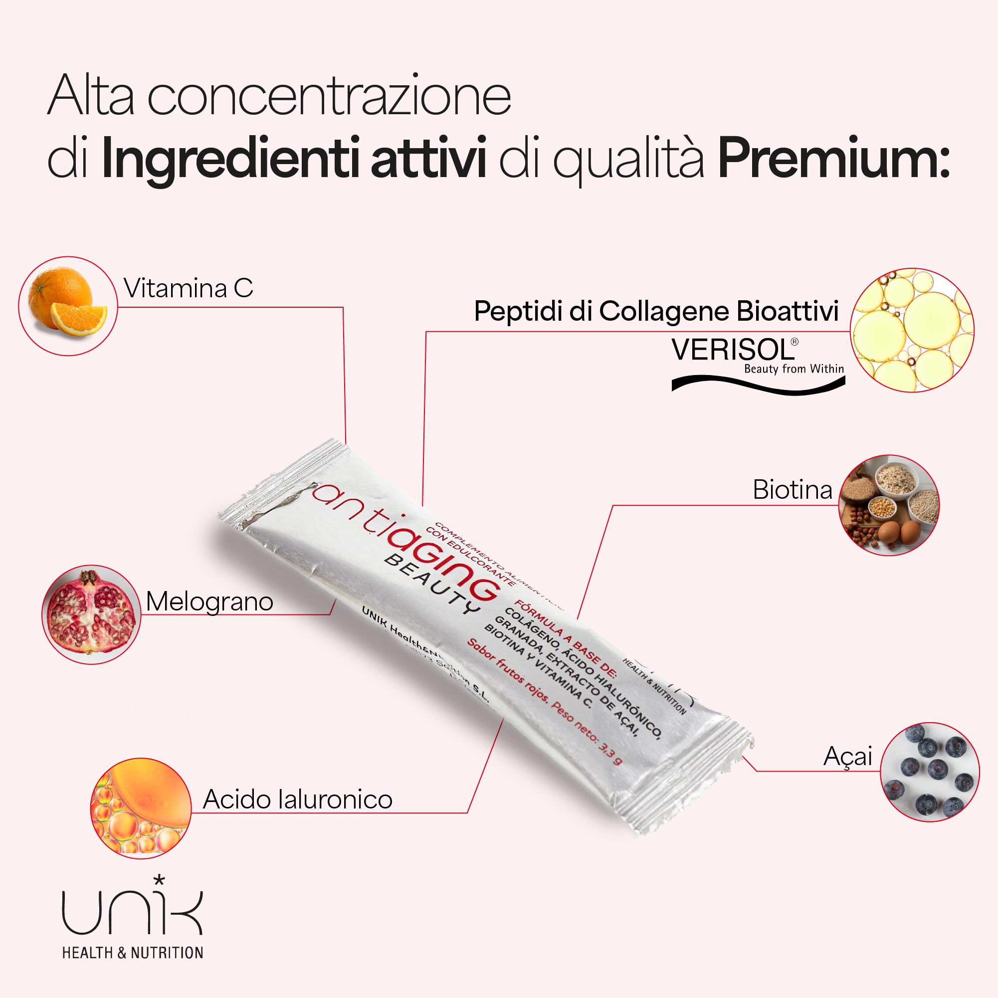Hydrolyzed Collagen Peptides Powder for Women - Pure Bovine Collagen Verisol with Hyaluronic Acid & Vitamin C - Supports Skin, Hair & Nails - 30 Stick Packs - Perfect for Daily Beauty Routine & On-the-Go Wellness