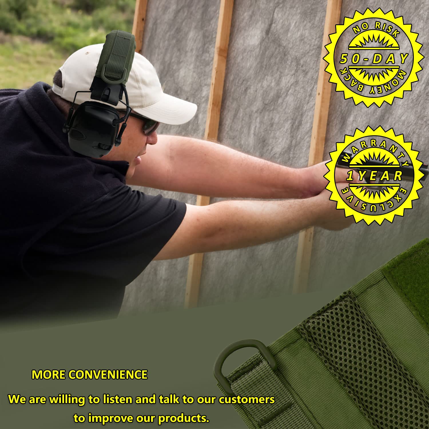 PROHEAR HC01 Tactical Advanced Earmuff Cover - Modular Design Fits 3M WorkTunes, Peltor, Howard Leight, Impact & Walkers Razor Headsets (Green) - Perfect for Shooting Ranges, Construction Sites & Outdoor Work Protection