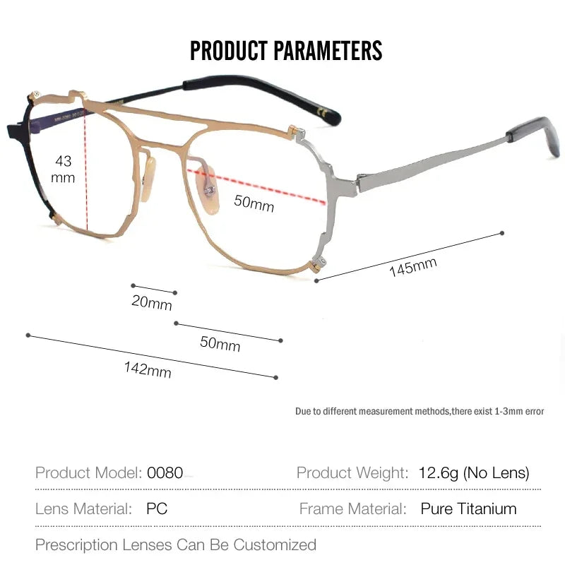 Aror Unisex Full Rim Square Double Bridge Titanium Eyeglasses 49480 - Lightweight Durable Frame for Reading, Work & Fashion (Silver/Black) - Perfect for Office, Driving & Everyday Wear