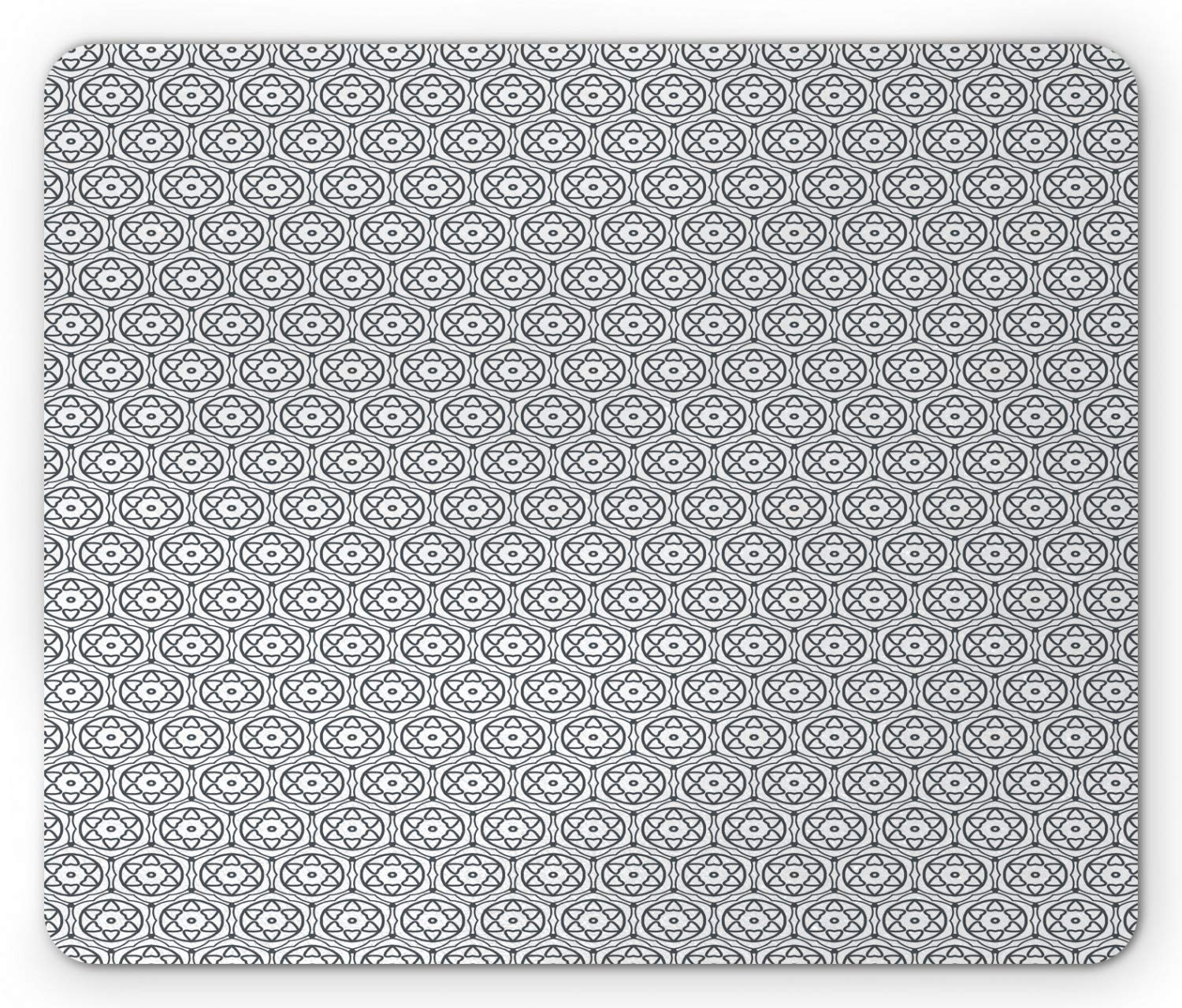 Ambesonne Abstract Mouse Pad - Non-Slip Rubber Base with Monochrome Floral Square Pattern in White & Slate Blue | Perfect for Office, Gaming & Home Computer Setup