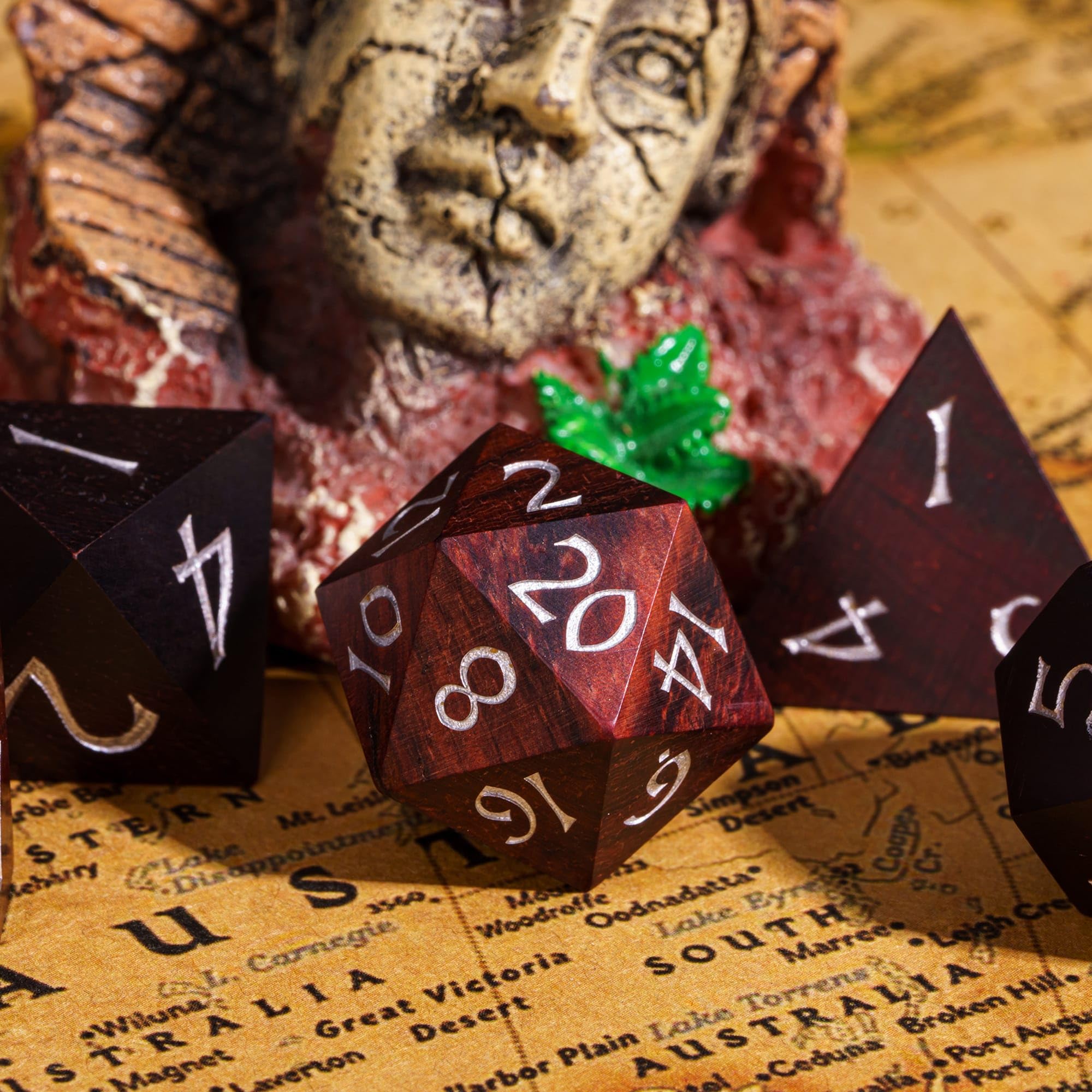 Premium Red Sandalwood D&D Dice Set - Natural Wooden Polyhedral RPG Dice with Elegant Metal Storage Tin for Dungeons & Dragons, Pathfinder, MTG | Perfect for Tabletop Gaming, Fantasy RPG Nights & Collector's Display