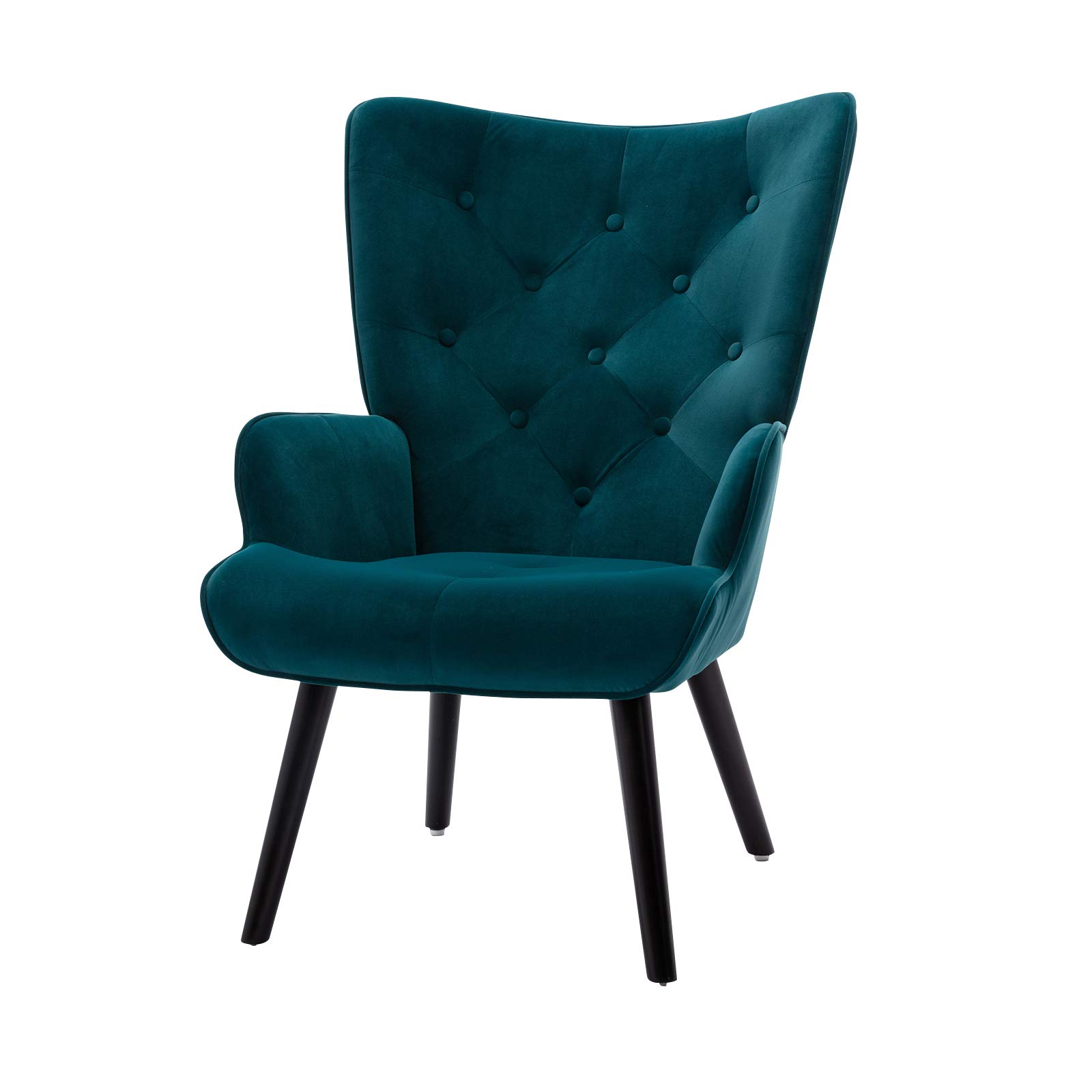 Modern Velvet Accent Chair - Tufted Upholstered Armchair with Wooden Tapered Legs for Dining Room, Home Office & Reception Areas - High Wingback Lounge Chair in Teal - Perfect for Living Room Decor, Reading Nook & Guest Seating