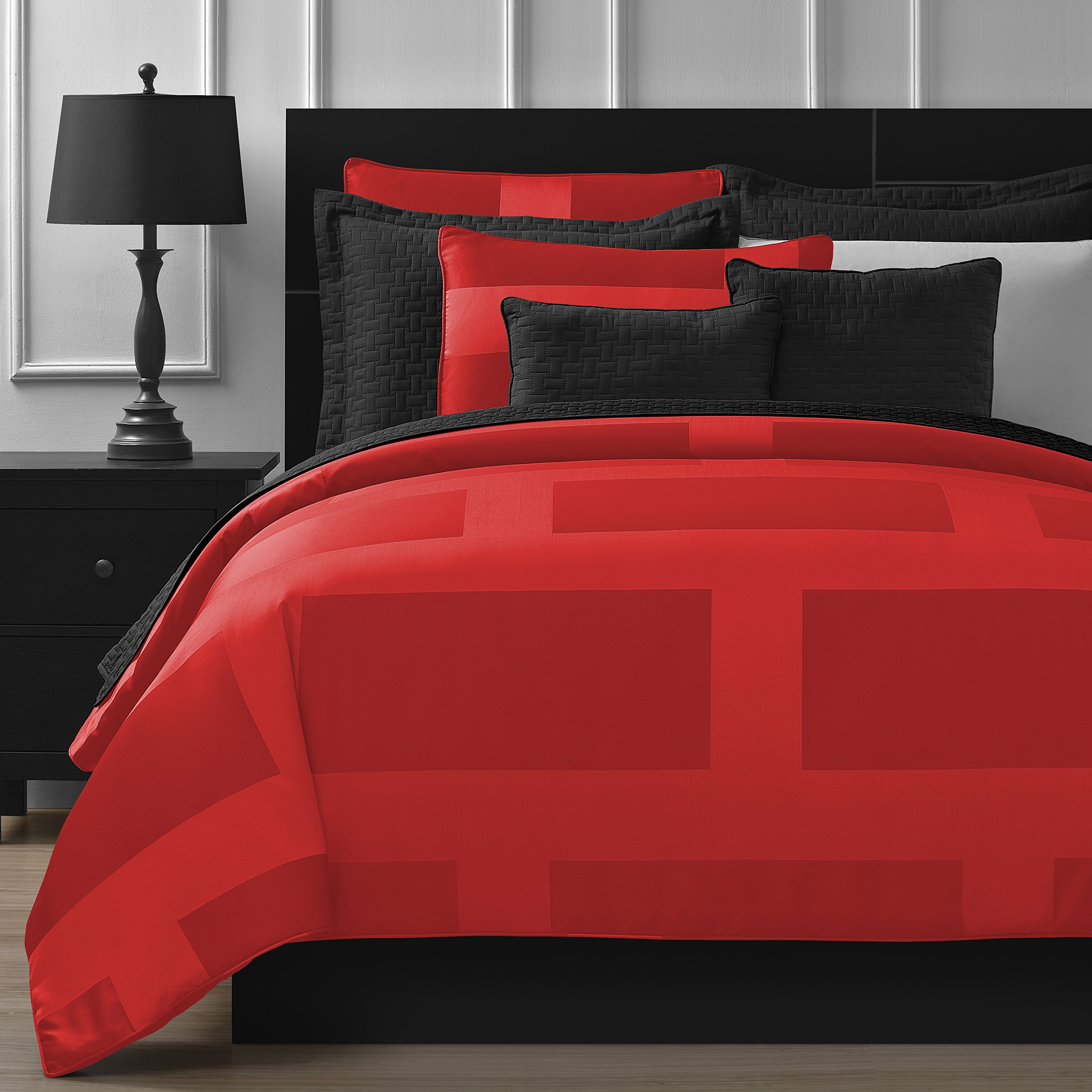 Premium Jacquard Microfiber 8-Piece Comforter Set - Full Size Bedding with Elegant Red Design | Soft & Breathable for All-Season Comfort | Perfect for Master Bedrooms, Guest Rooms & Dorm Decor