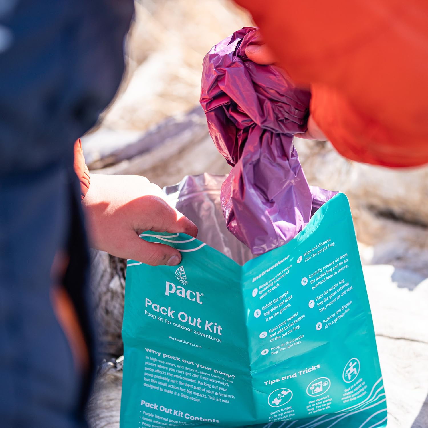 **PACT Pack Out Kit - Portable Camping Toilet Kit with Wet Wipes, Odor-Proof Disposal Bags, Hand Wipes & Waste Powder | Ideal for Camping, Hiking, Backpacking & Outdoor Adventures**