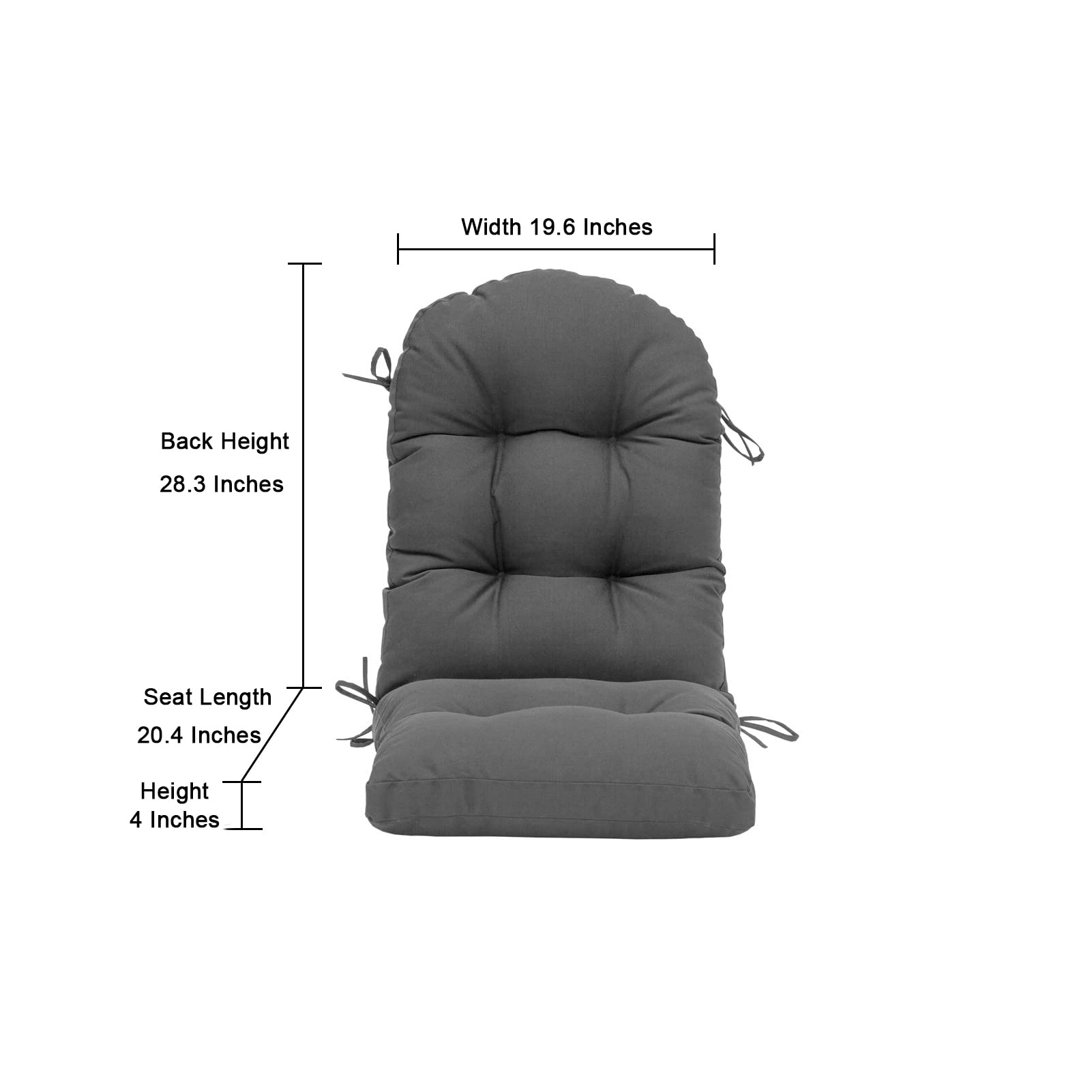QILLOWAY High Back Chair Cushion Set of 2 - All Weather Indoor Outdoor Replacement Cushions for Adirondack & Rocking Chairs - Dark Grey - Perfect for Patio, Deck, Garden & Porch Relaxation