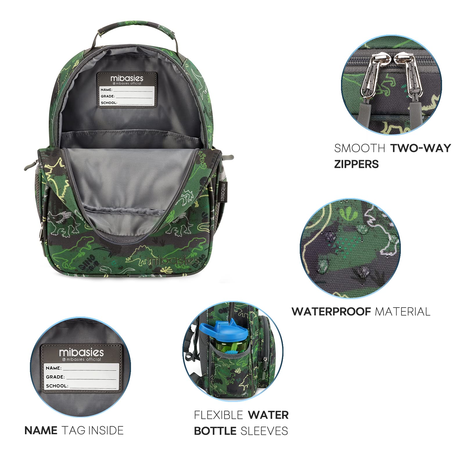 Mibasies Dinosaur Toddler Backpack for Boys Age 2-4 | Cute Preschool & Kindergarten Backpack | Lightweight Kids School Bag | Perfect for Daycare, Travel & Outdoor Adventures (Green Dinosaur Design)