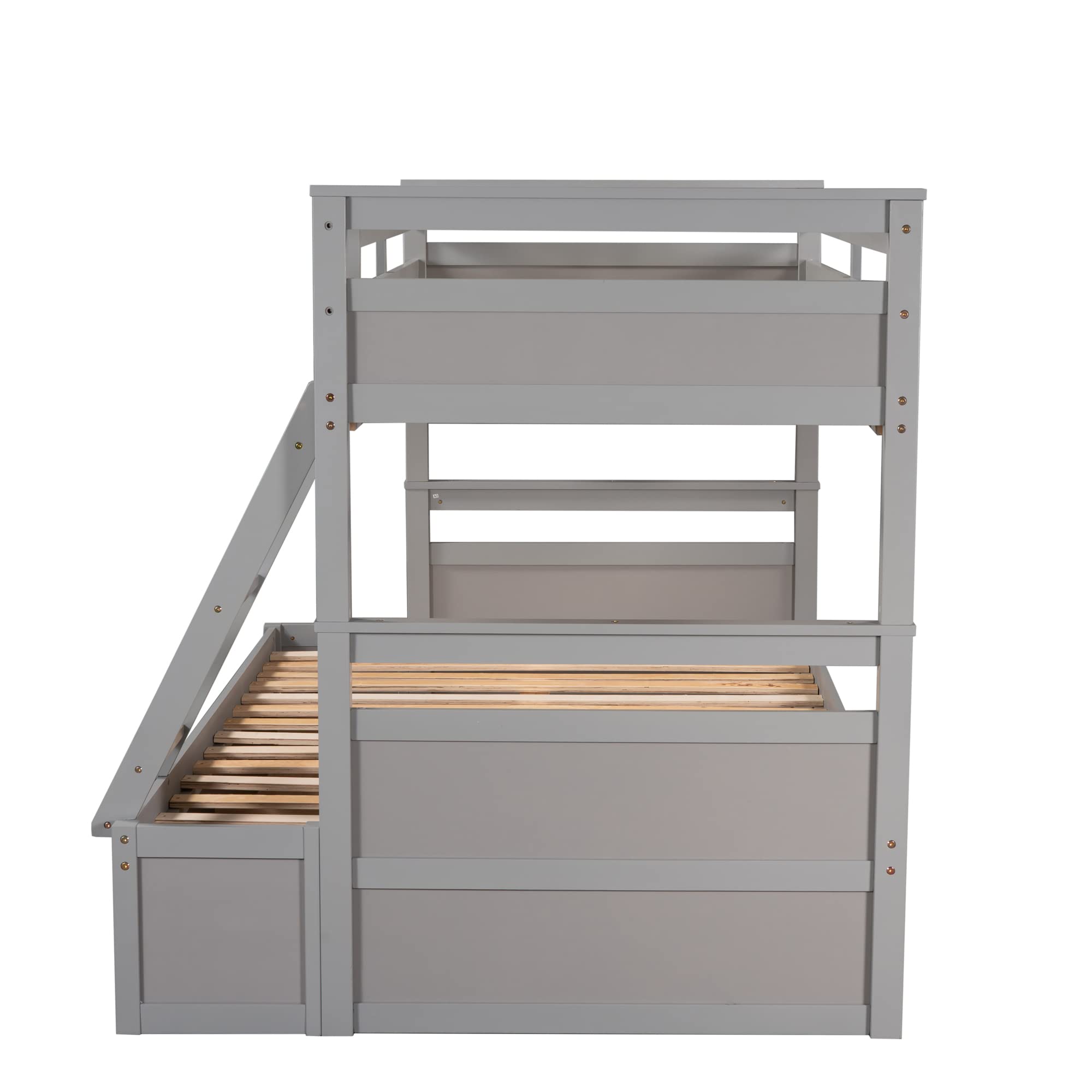 Solid Wood Twin Over Full Bunk Bed with Storage - Convertible to 2 Beds for Kids & Adults - Space-Saving Bedroom Solution