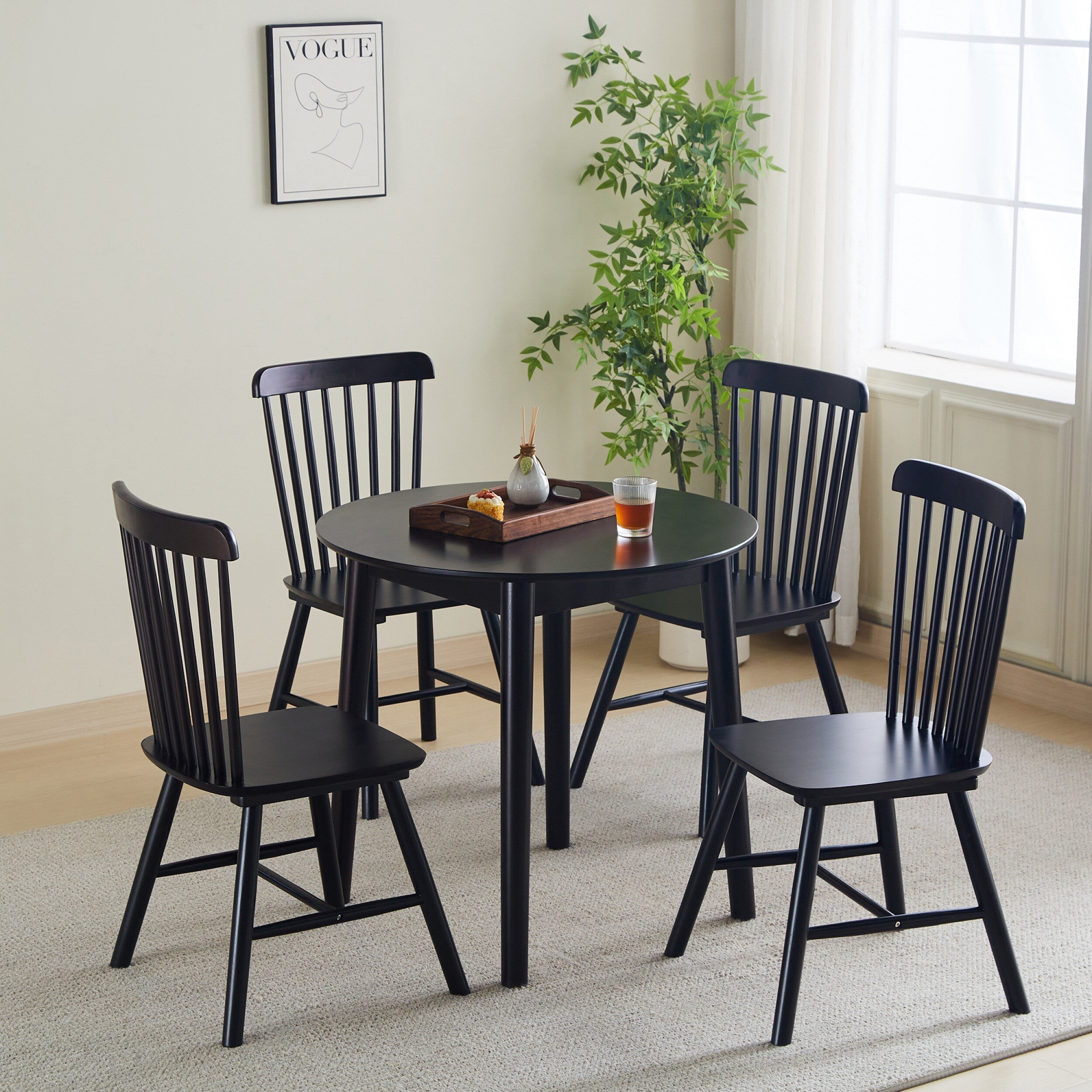 42.01 Inch Round Kitchen Dining Table for 4 - MDF Top with Wood Veneer & Rubberwood Legs - Perfect for Small Spaces, Breakfast Nook, and Cozy Family Meals