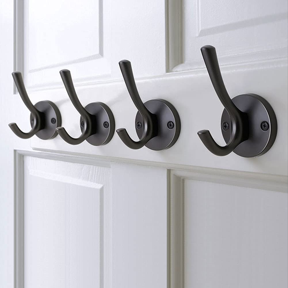 4Pcs Decorative Metal Wall Hooks - Heavy Duty Coat Hangers for Jackets, Hats, Robes & Towels - Space Saving Key Holder for Bedroom, Bathroom & Entryway (Black)