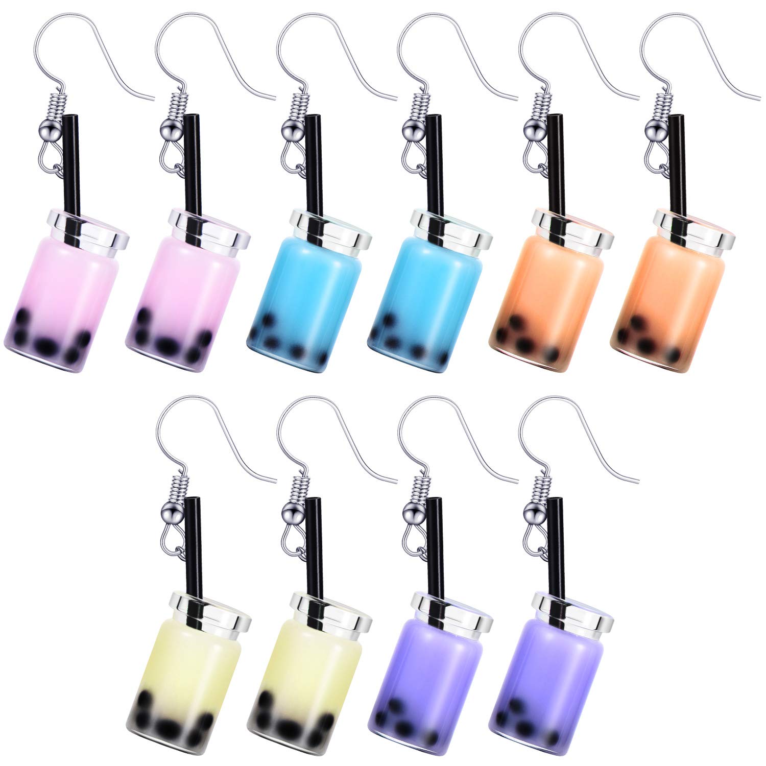5 Pairs Cute Pearl Milk Tea Dangle Earrings - Bubble Tea Drop Earrings for Women, Kawaii Boba Tea Jewelry, Fun Gift for Tea Lovers - Perfect for Cosplay, Anime Outfits, and Casual Wear