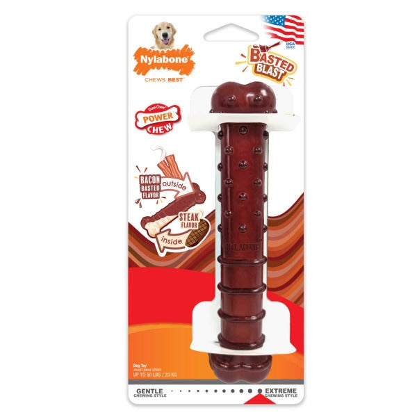 Nylabone Power Chew Basted Blast Dual Flavored Dog Chew Toys - Durable Puppy Chewing Toy for Aggressive Chewers, Long-Lasting Dental Treat for Medium & Large Dogs - Perfect for Teething, Boredom Relief & Dental Health