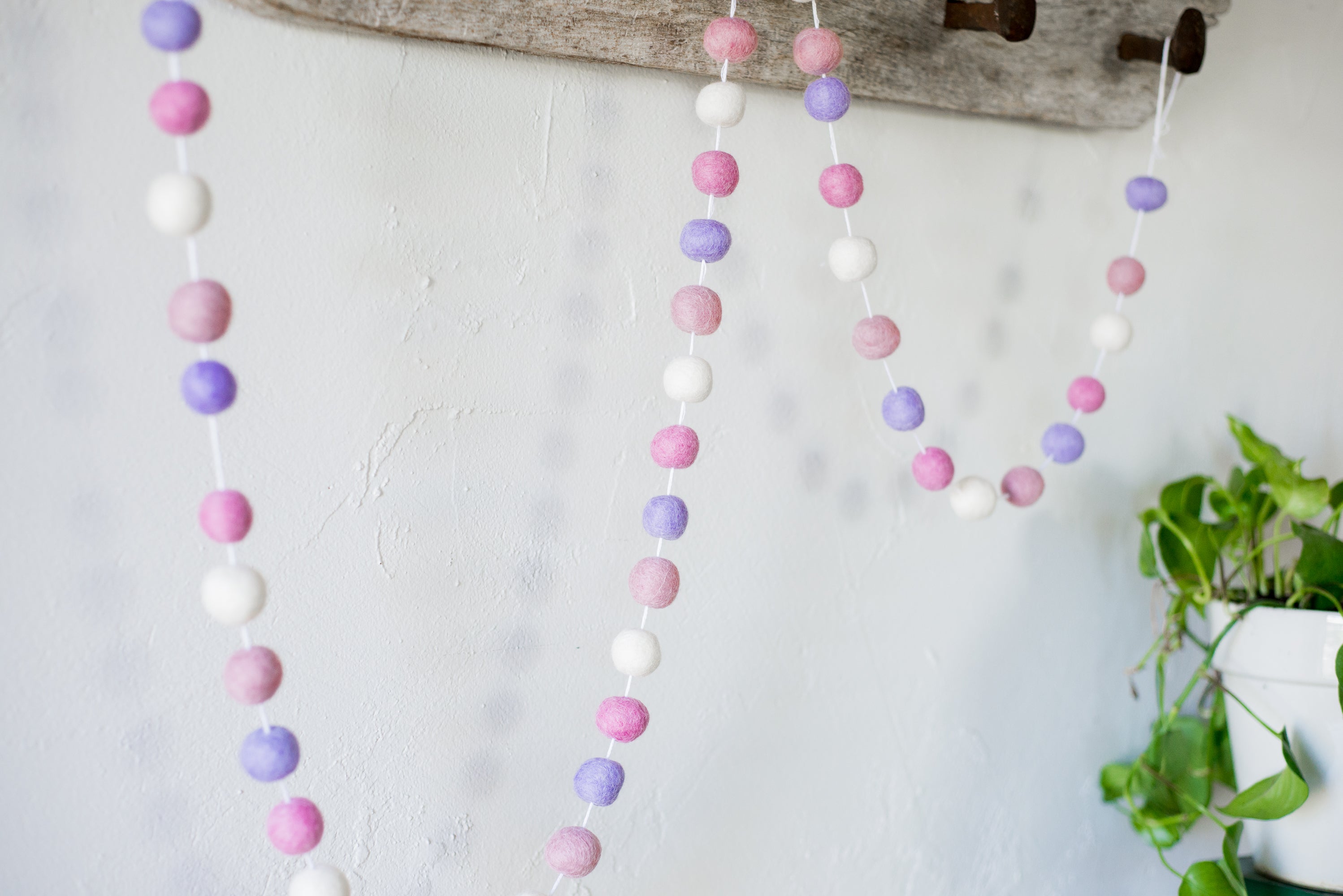 Soft Lavender Felt Ball Garland - Handmade Wool Decor for Nursery, Wedding, Party & Home Decoration - Perfect for Baby Showers, Christmas Tree & Wall Decor