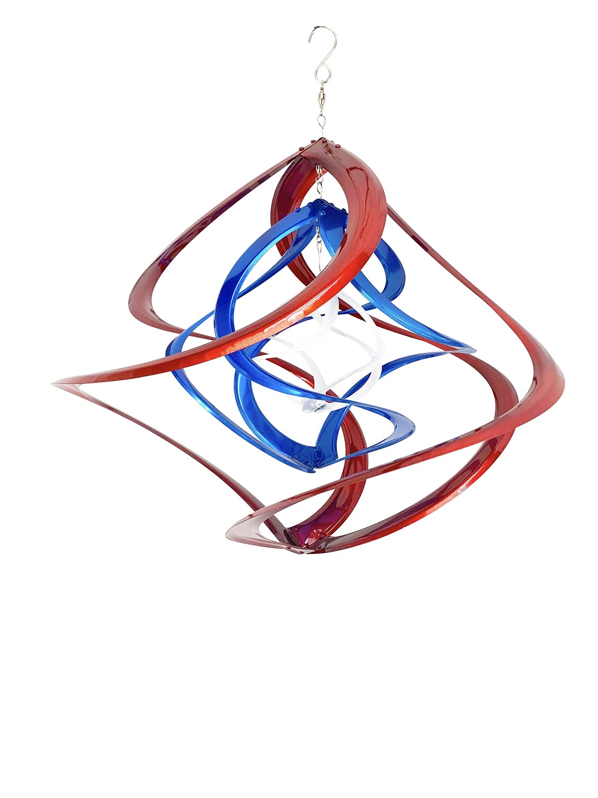 Red Carpet Studios Hanging Triple Cosmix Spinner - 18 Inch Patriotic Red White Blue Decorative Spinner for Outdoor Garden, Yard, and Party Decorations
