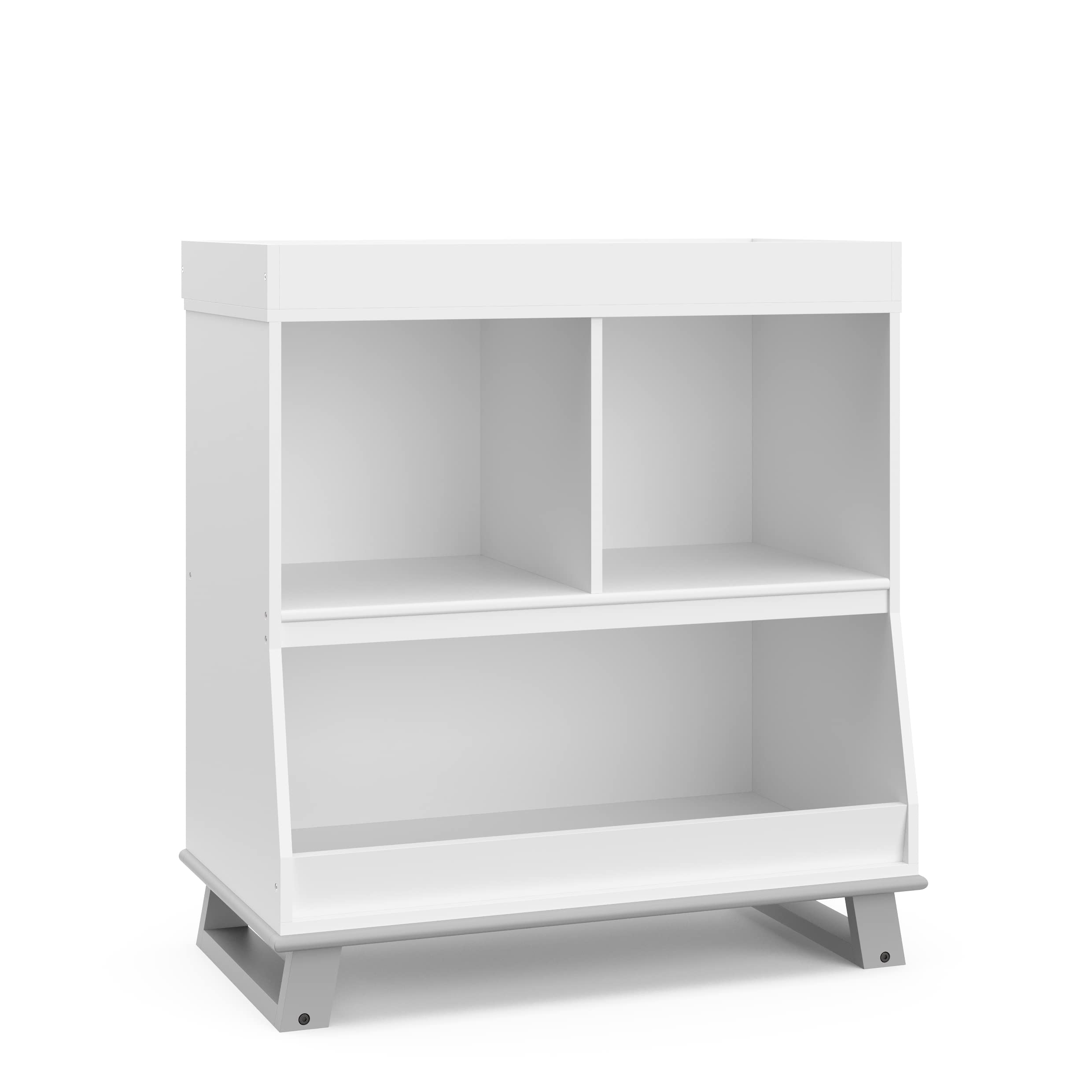 Storkcraft Modern Convertible Baby Changing Table - White & Pebble Gray | GREENGUARD Gold Certified Nursery Furniture | Safe Diaper Changing Station with Standard Pad Fit | Perfect for Baby Showers & Nursery Organization