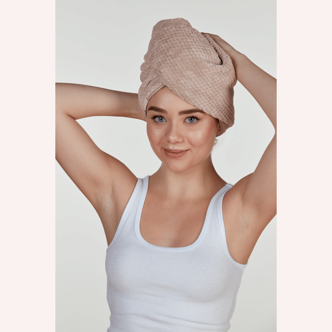 Soft & Absorbent Hair Drying Towel - Sand Color - Quick Dry Microfiber for Wet Hair - Perfect for Post-Shower, Swimming, Gym & Travel