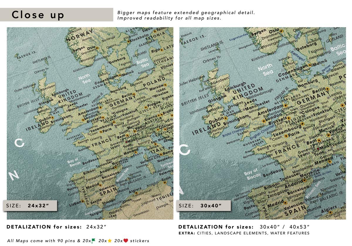 Premium Detailed World Map Pinboard on Canvas - Interactive Travel Map with Pins for Marking Adventures | 32x24 Inch Wall Decor for Home Office, Classroom & Travel Planning | Perfect Gift for Travel Lovers & Geography Enthusiasts