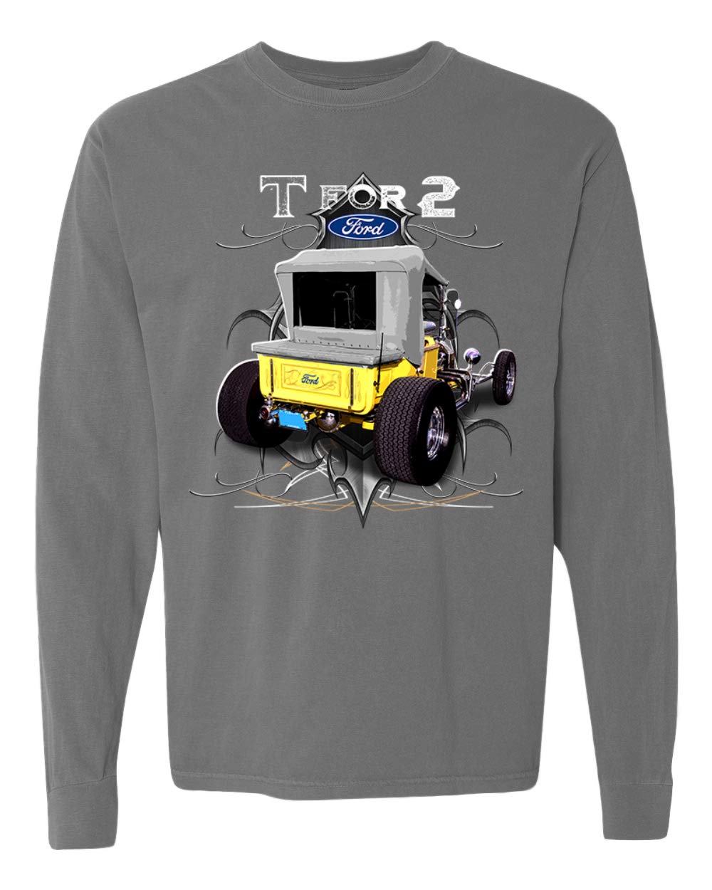 Vintage Ford Model T 1900 Car & Truck Graphic Long Sleeve T-Shirt - Soft Washed Garment-Dyed Cotton Tee for Classic Auto Enthusiasts & Vintage Car Show Outfits